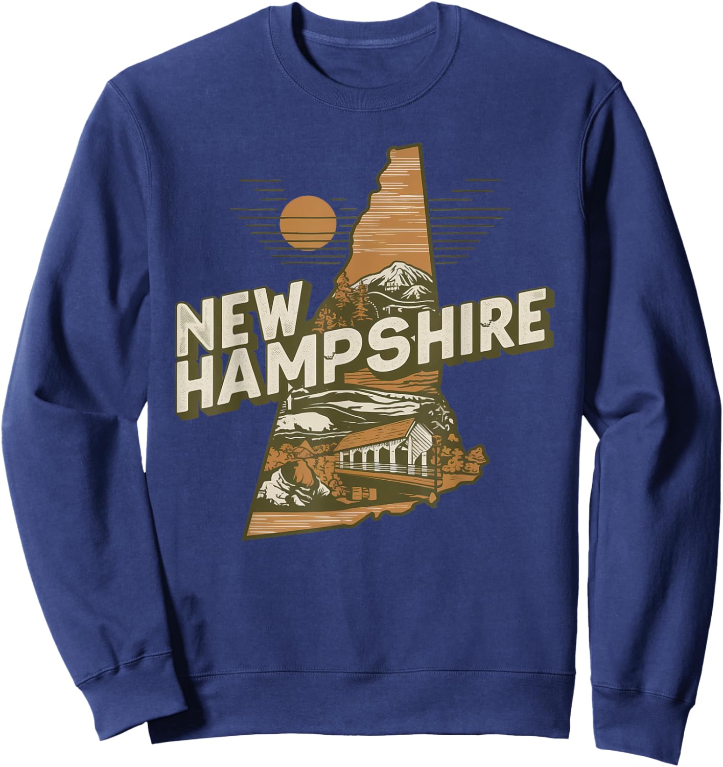 New Hampshire Souvenirs , Women & Kids New Hampshire Retro State - Black, Small Sweatshirt - Sweatshirt | Navy
