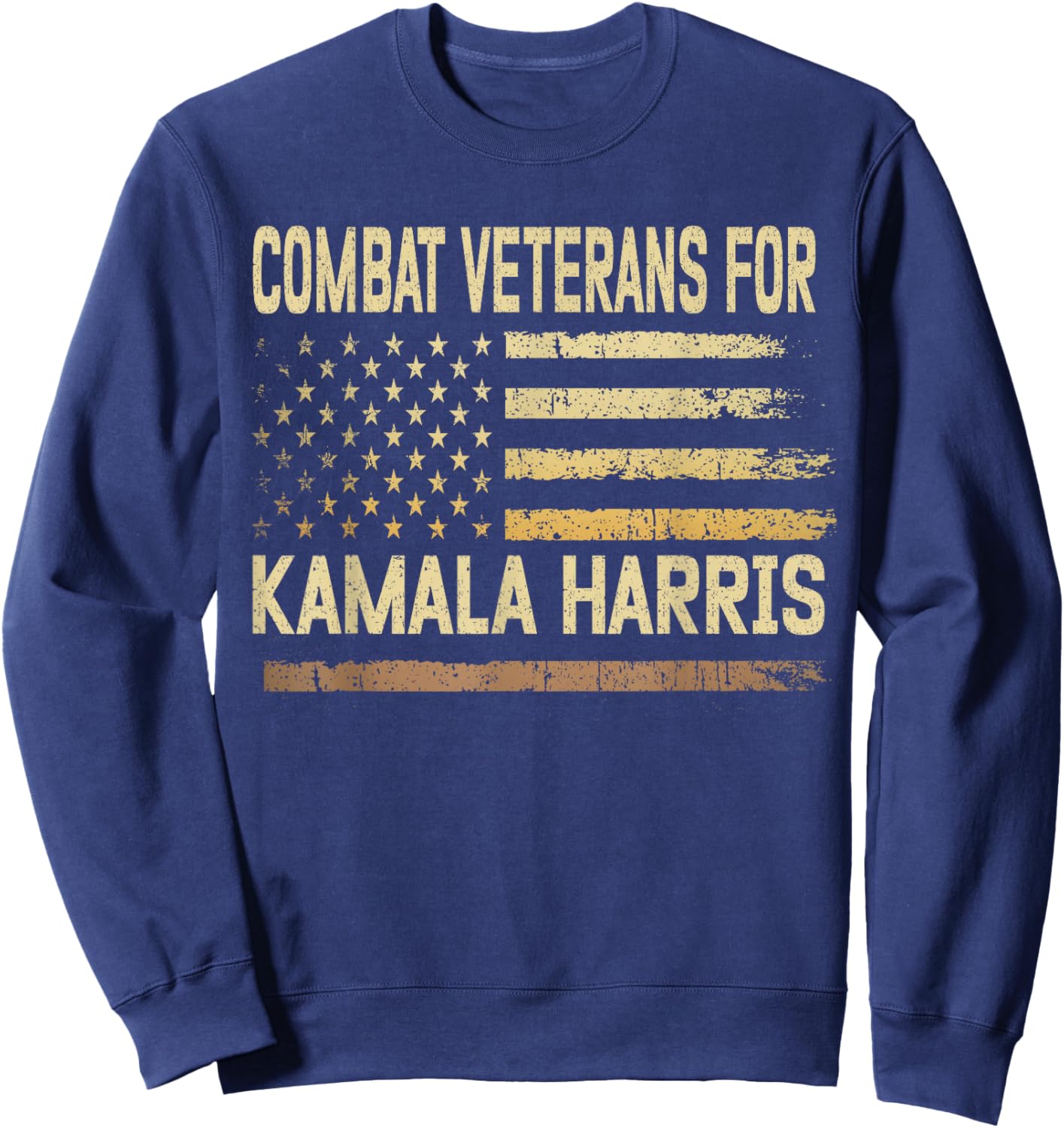 Combat Veterans For Kamala Harris Election USA Flag Military Sweatshirt - Sweatshirt | Navy