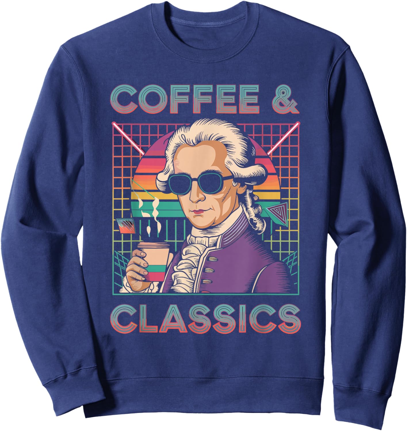 Wolfgang Amadeus Mozart Quote Coffee & Classical Music Lover Sweatshirt - Sweatshirt | Navy