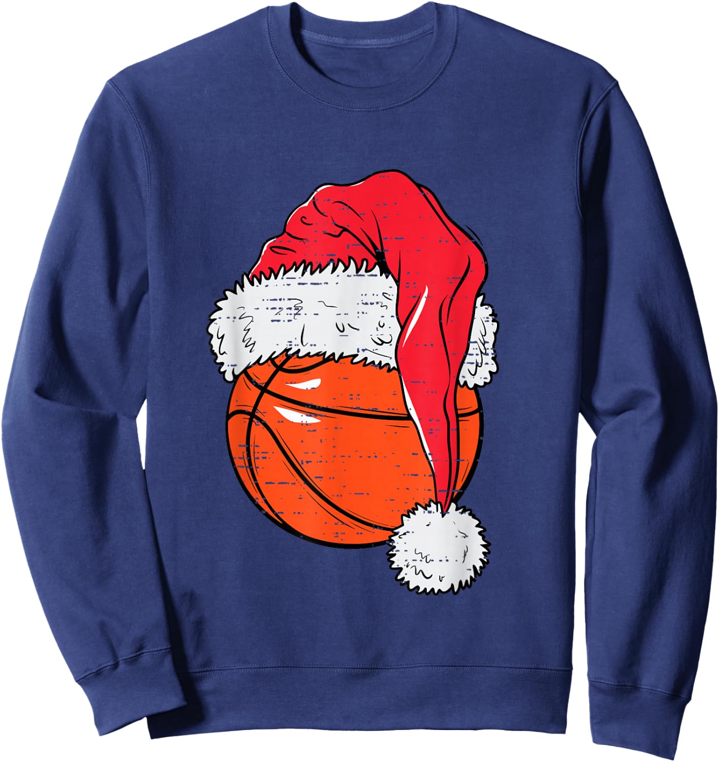 Funny Basketball Ball Santa Hat Christmas Xmas Men Boys Kids Sweatshirt - Sweatshirt | Navy