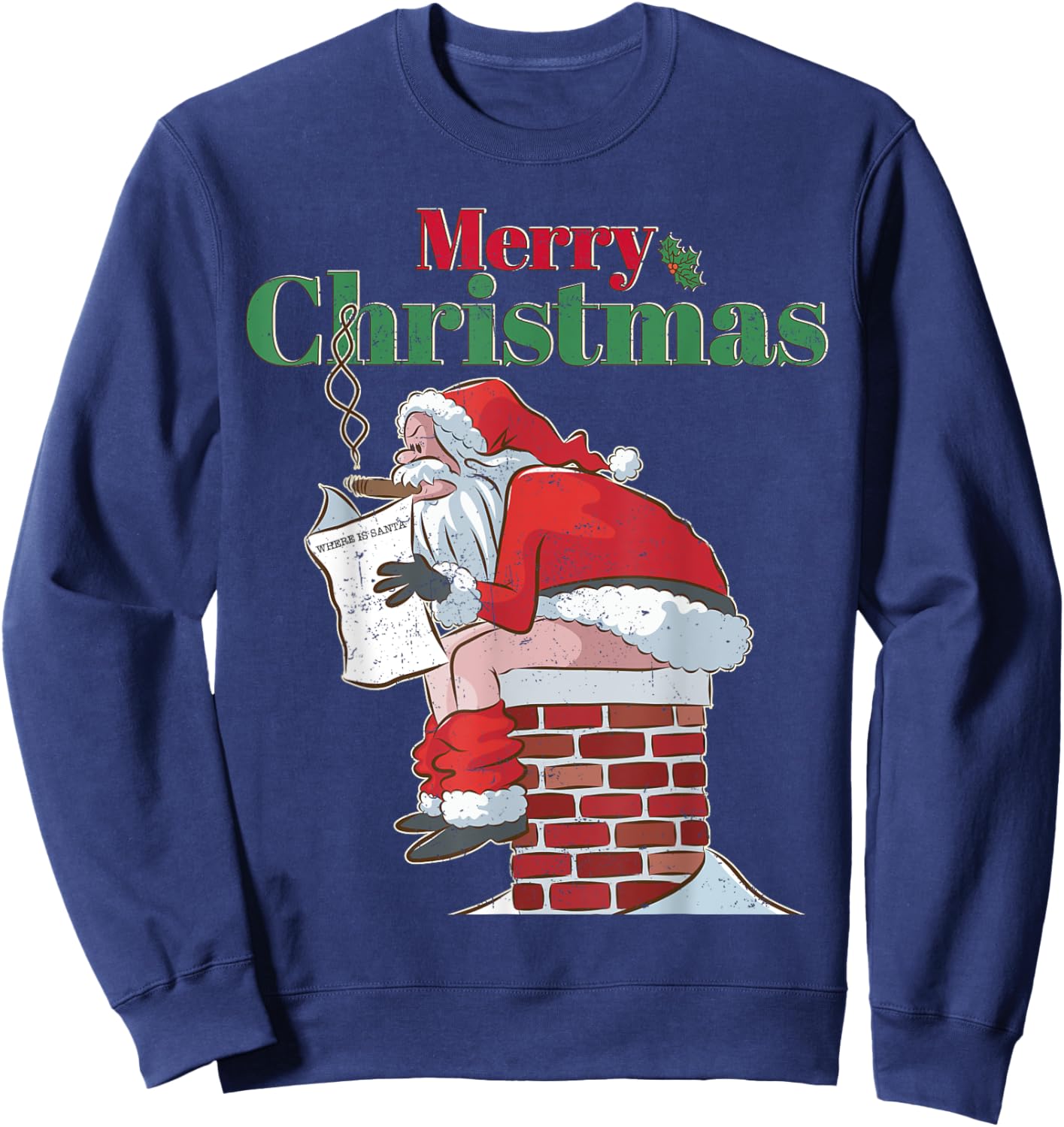Funny Santa Pooping Down Chimney Xmas Christmas Gifts Sweatshirt - Sweatshirt | Navy