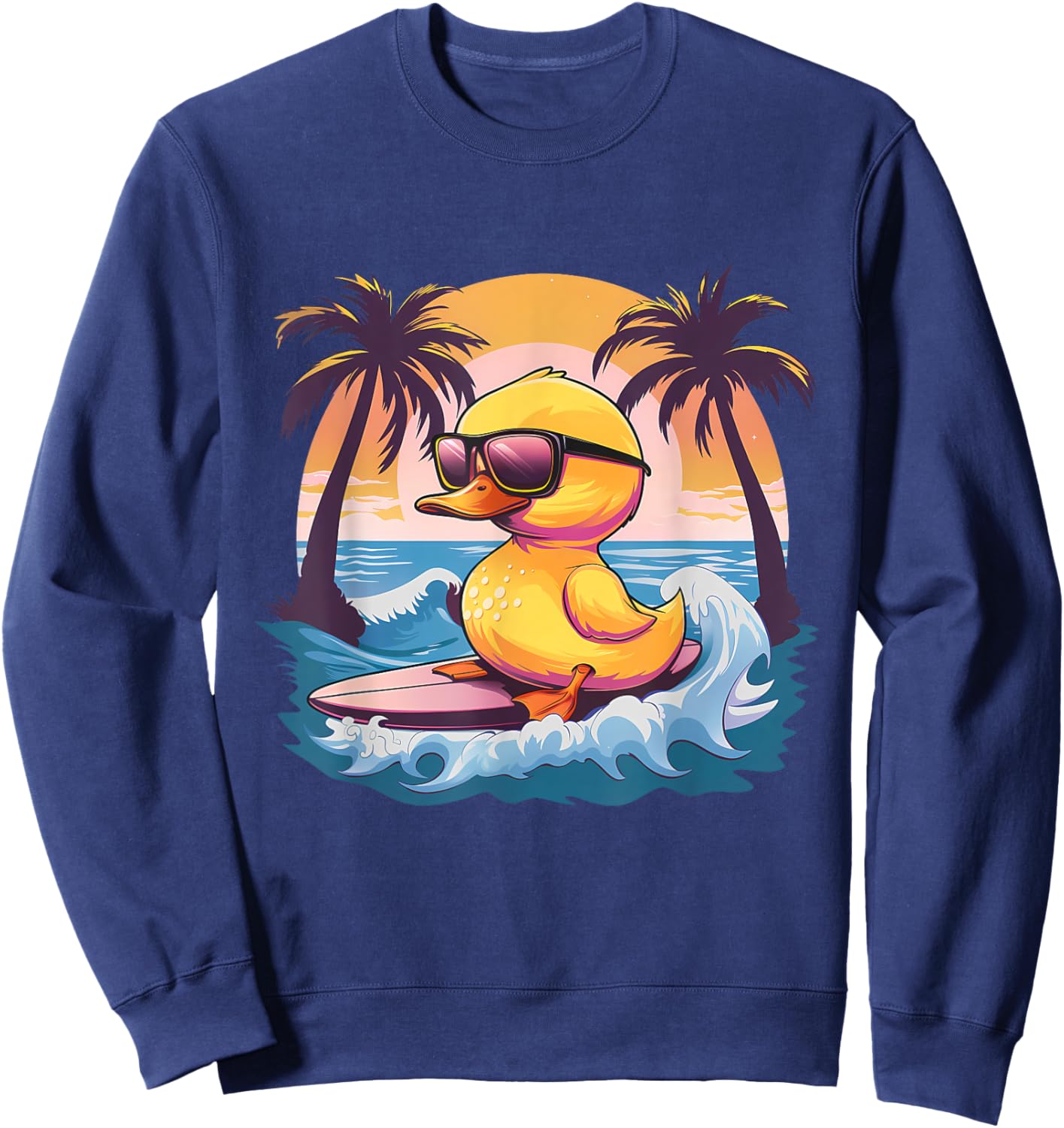Rubber Duck Surfing Surfer Beach Sunset Rubber Duckie Sweatshirt - Sweatshirt | Navy