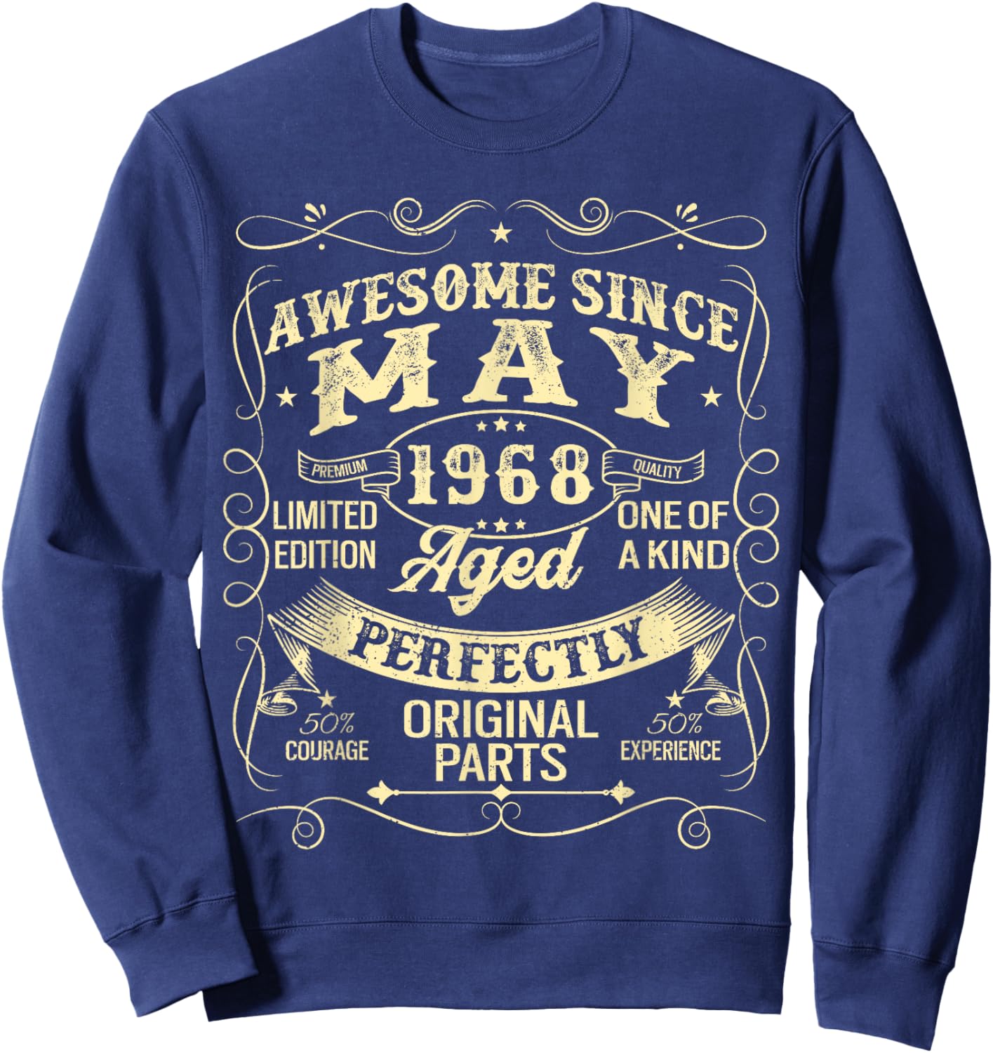 Awesome Since May 1968 Year Of Birth Birthday 1968 Vintage Sweatshirt - Sweatshirt | Navy