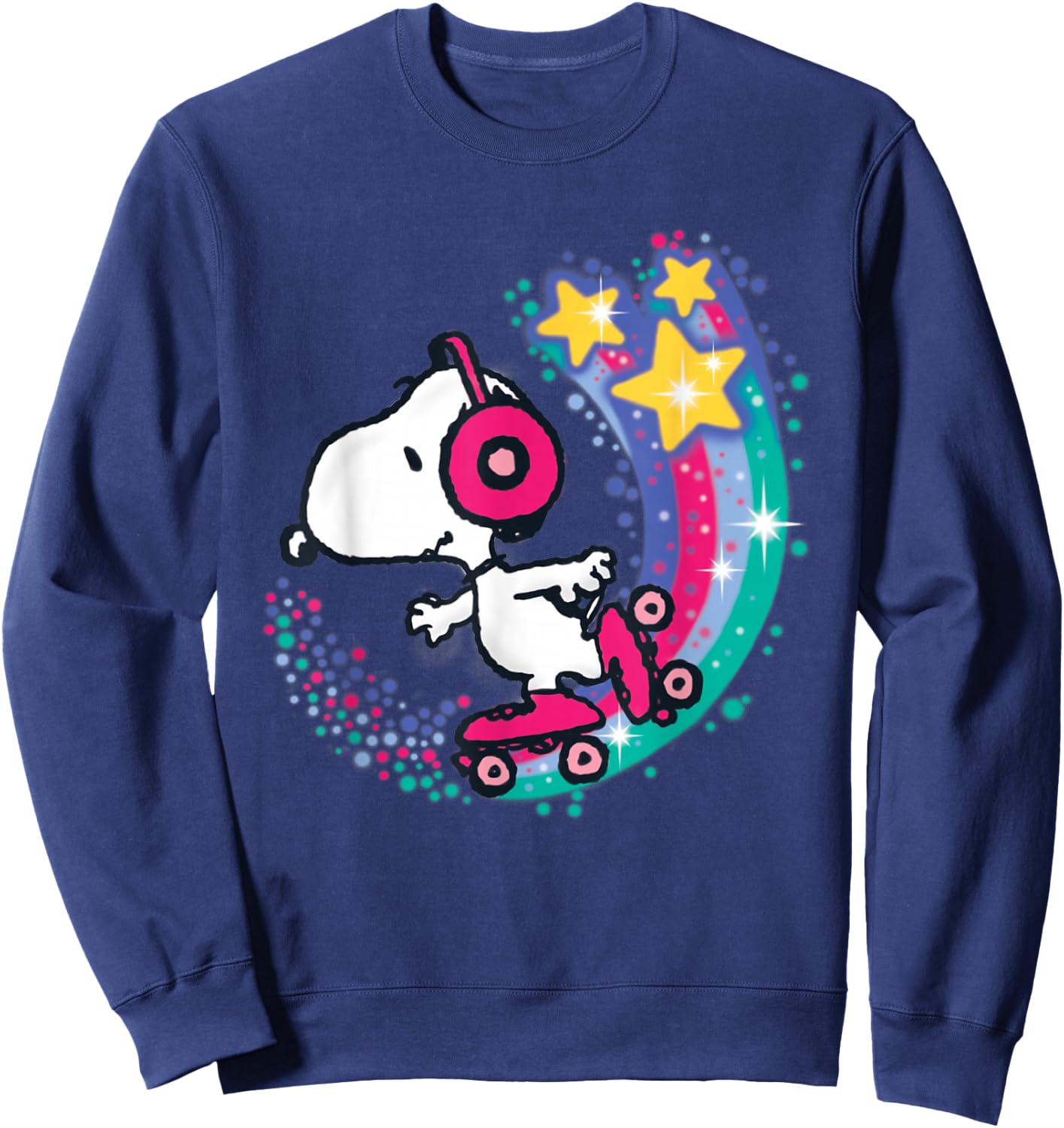 Peanuts Snoopy Roller Skating Star Powered Rainbow Sweatshirt - Sweatshirt | Navy