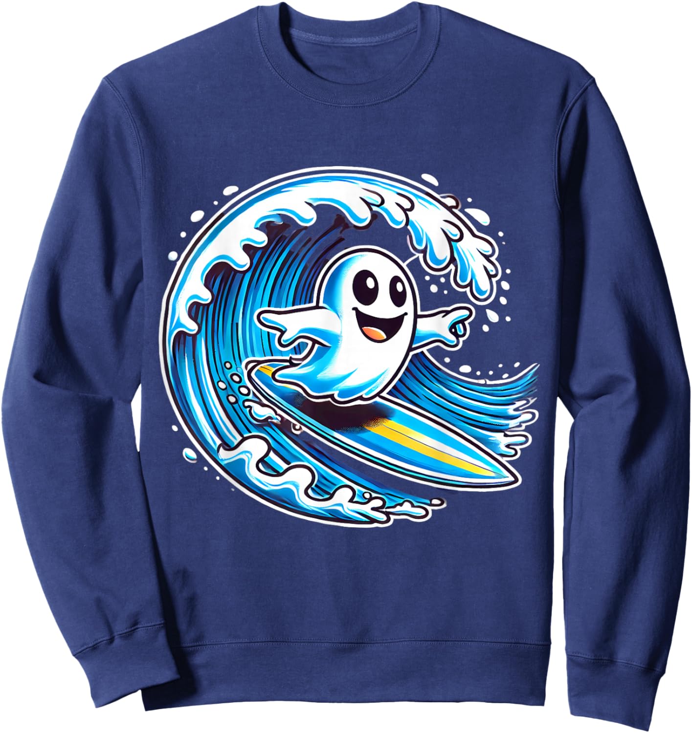 Ghost Surfing Surfer Halloween Men Women Sweatshirt - Sweatshirt | Navy