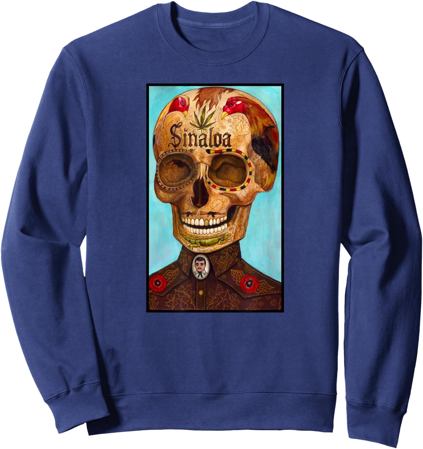 Jesus Malverde Calavera Sweatshirt - Sweatshirt | Navy