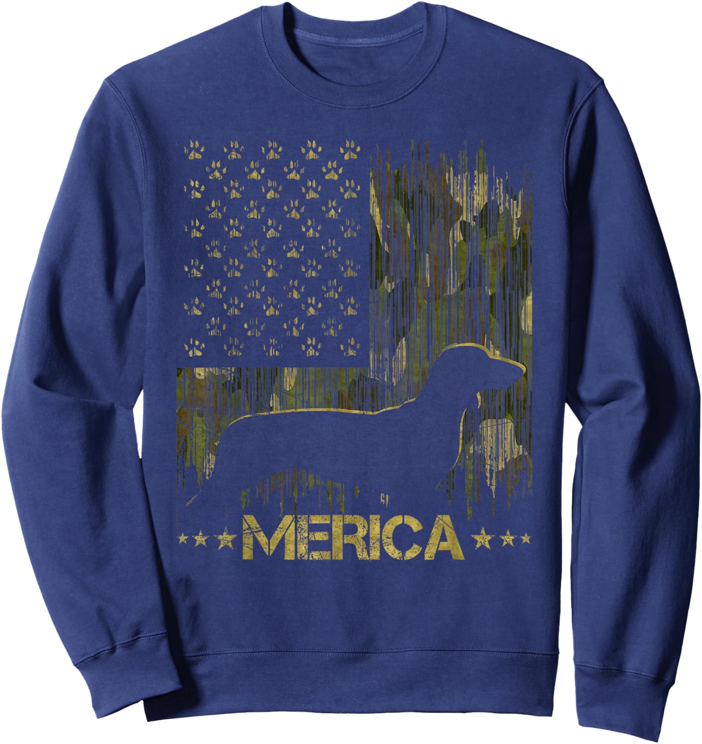 Vintage Camouflage USA Flag Merica Dachshund Dog Silhouette Men Women Kids Sweatshirt - Sweatshirt | Navy