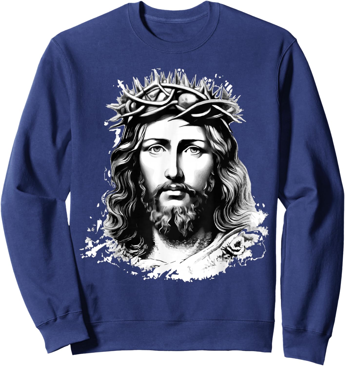 Face of Jesus Christ Crown of Thorns Catholic Faith Sweatshirt - Sweatshirt | Navy