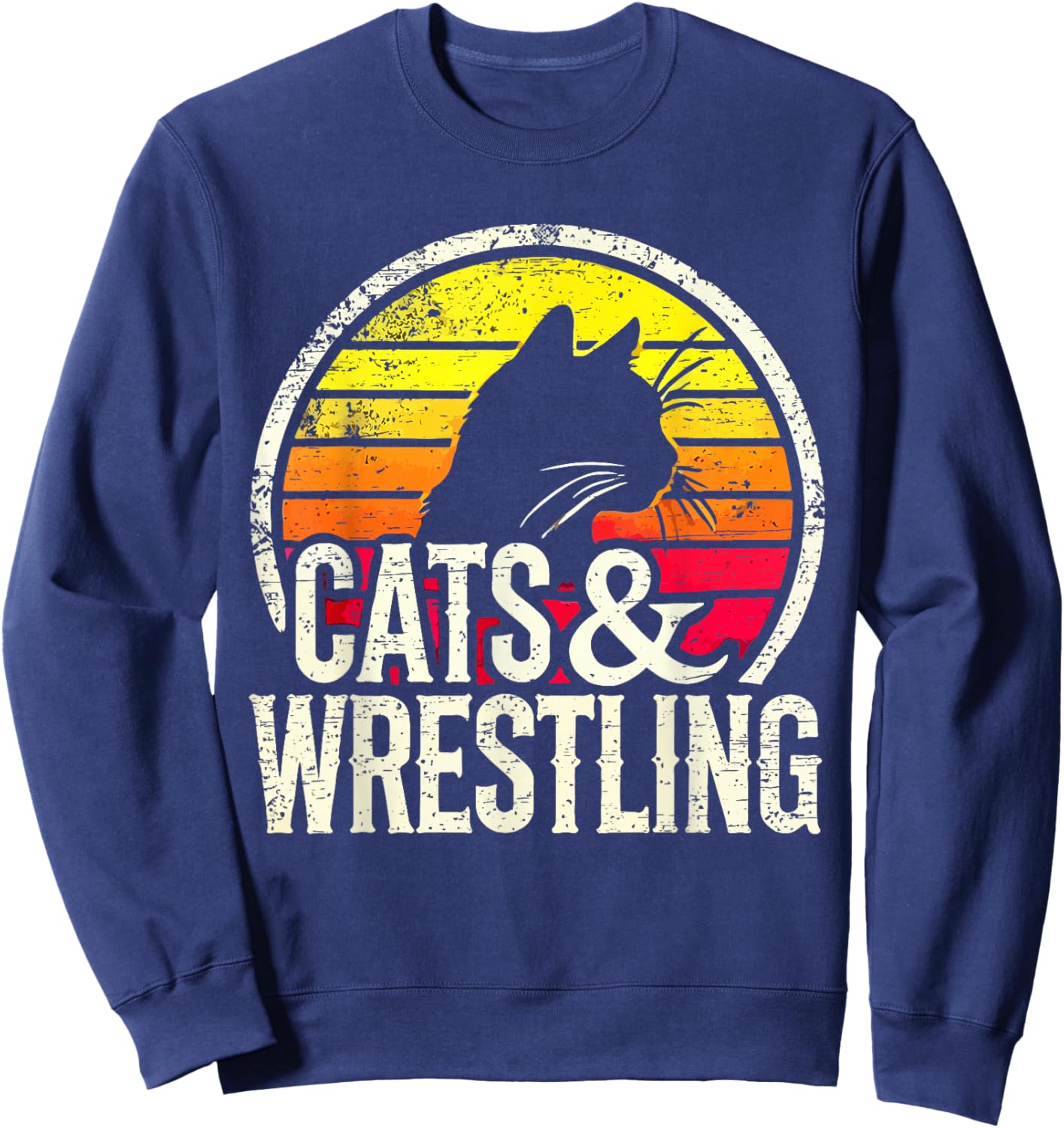 Cats And Wrestling Retro Sunset Silhouette Sweatshirt - Sweatshirt | Navy