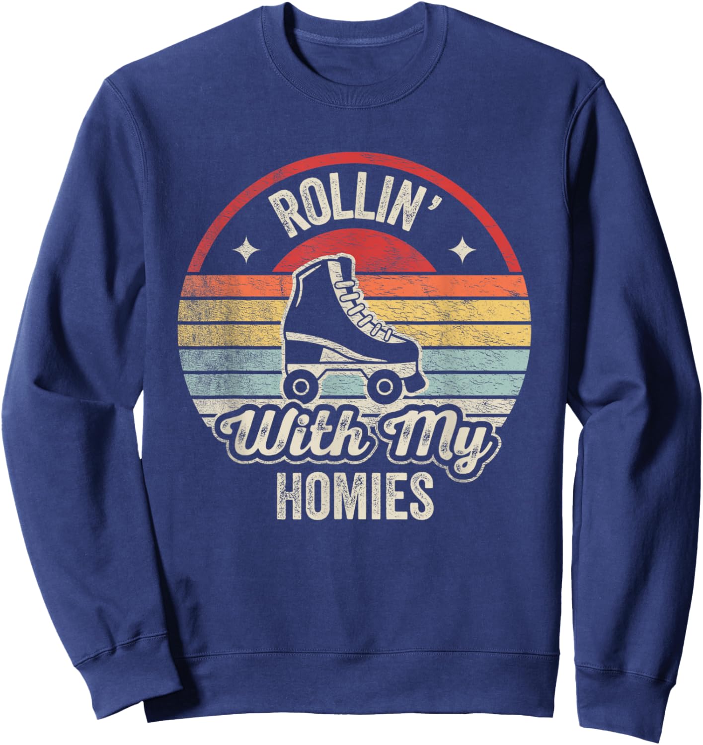 Retro Vintage Rollin with My Homies Roller Skating Sweatshirt - Sweatshirt | Navy