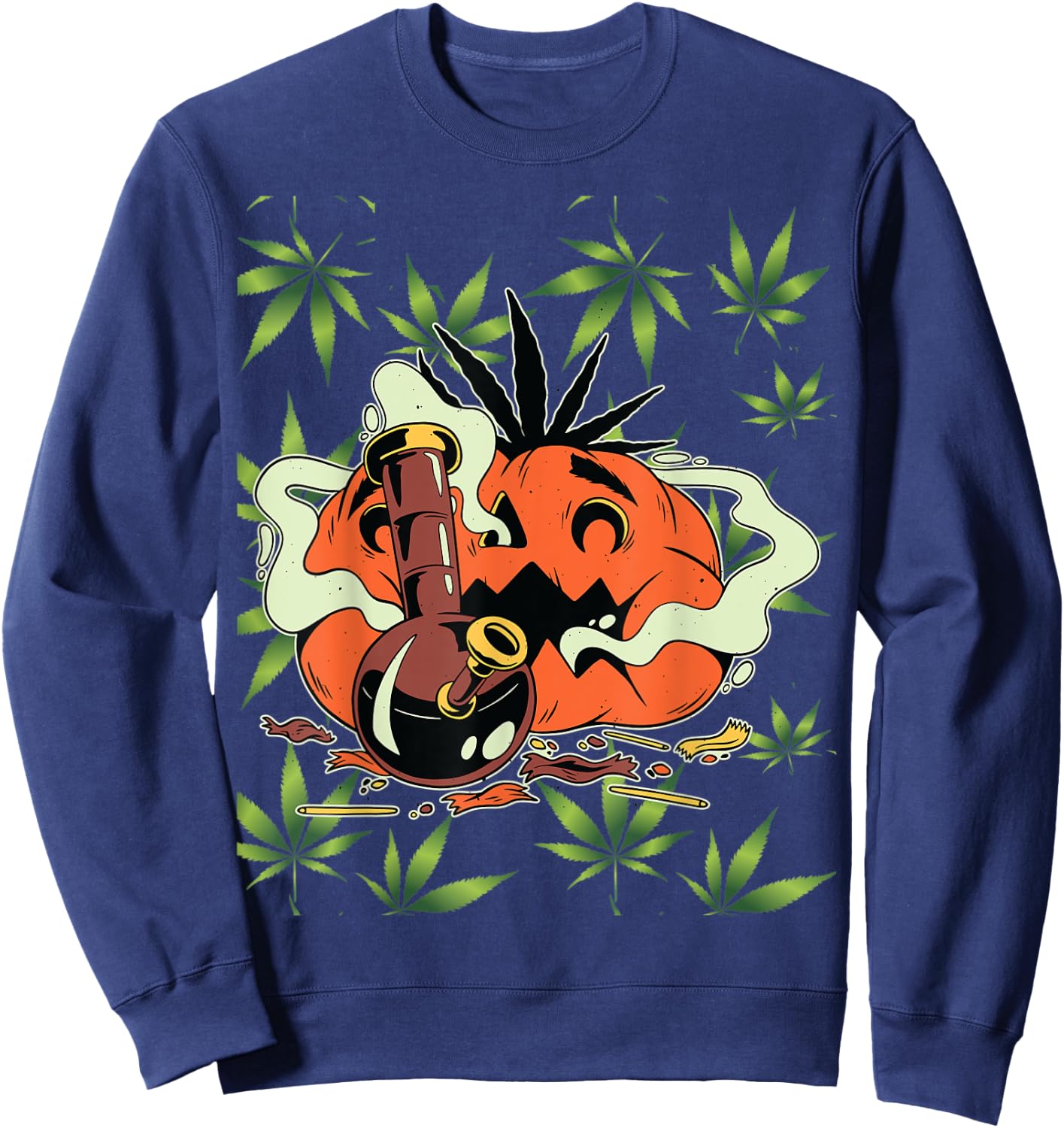 Halloween Marijuana Costumes Accessories Pumpkin Bong Sweatshirt - Sweatshirt | Navy