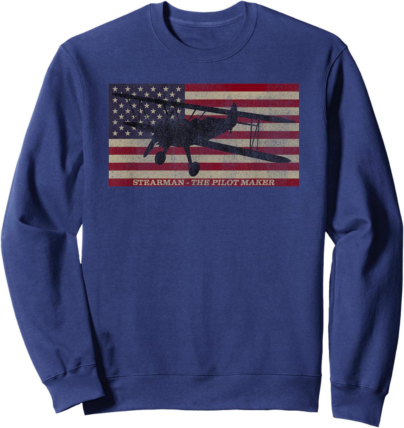 PT-13 Stearman American Biplane Pilot Trainer Vintage Flag Sweatshirt - Sweatshirt | Navy
