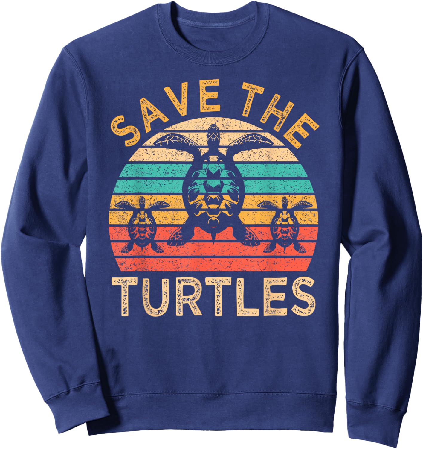 Save The Turtles Animal Rights Retro Style Sea Turtle Sweatshirt - Sweatshirt | Navy