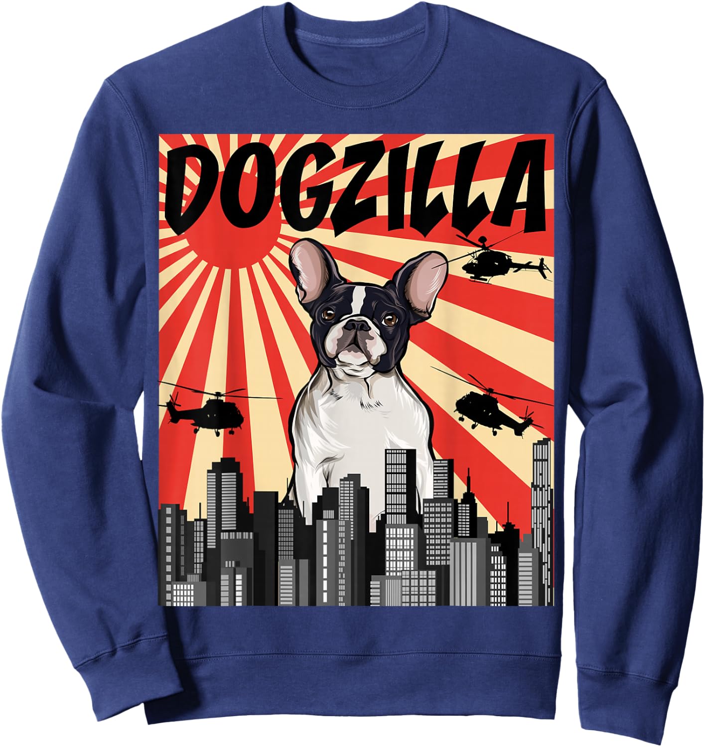 Funny Retro Japanese Dogzilla French Bulldog Women Sweatshirt - Sweatshirt | Navy