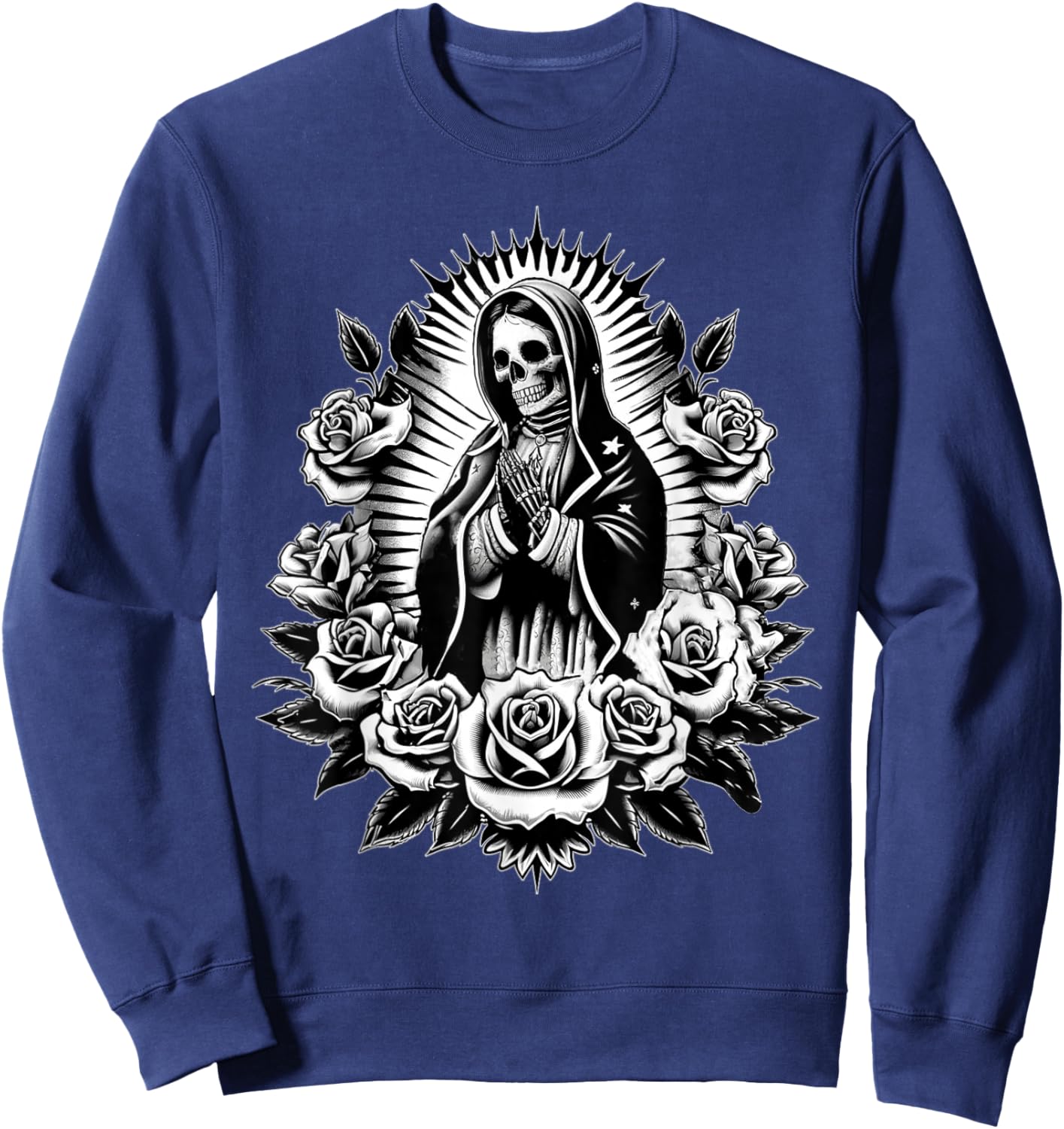 Santa Muerte Mexican Floral Saint Death Sweatshirt - Sweatshirt | Navy