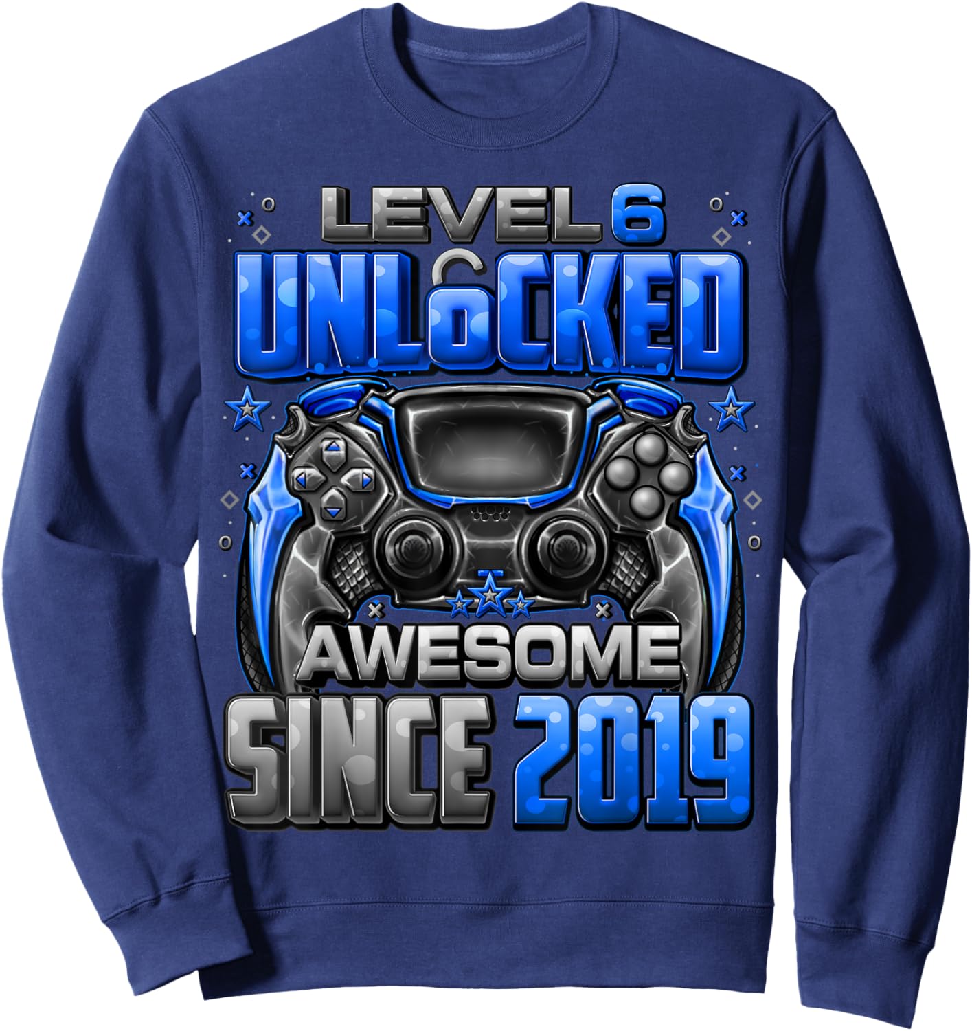 Level 6 Unlocked Awesome Since 2019 6th Birthday Gaming Sweatshirt - Sweatshirt | Navy