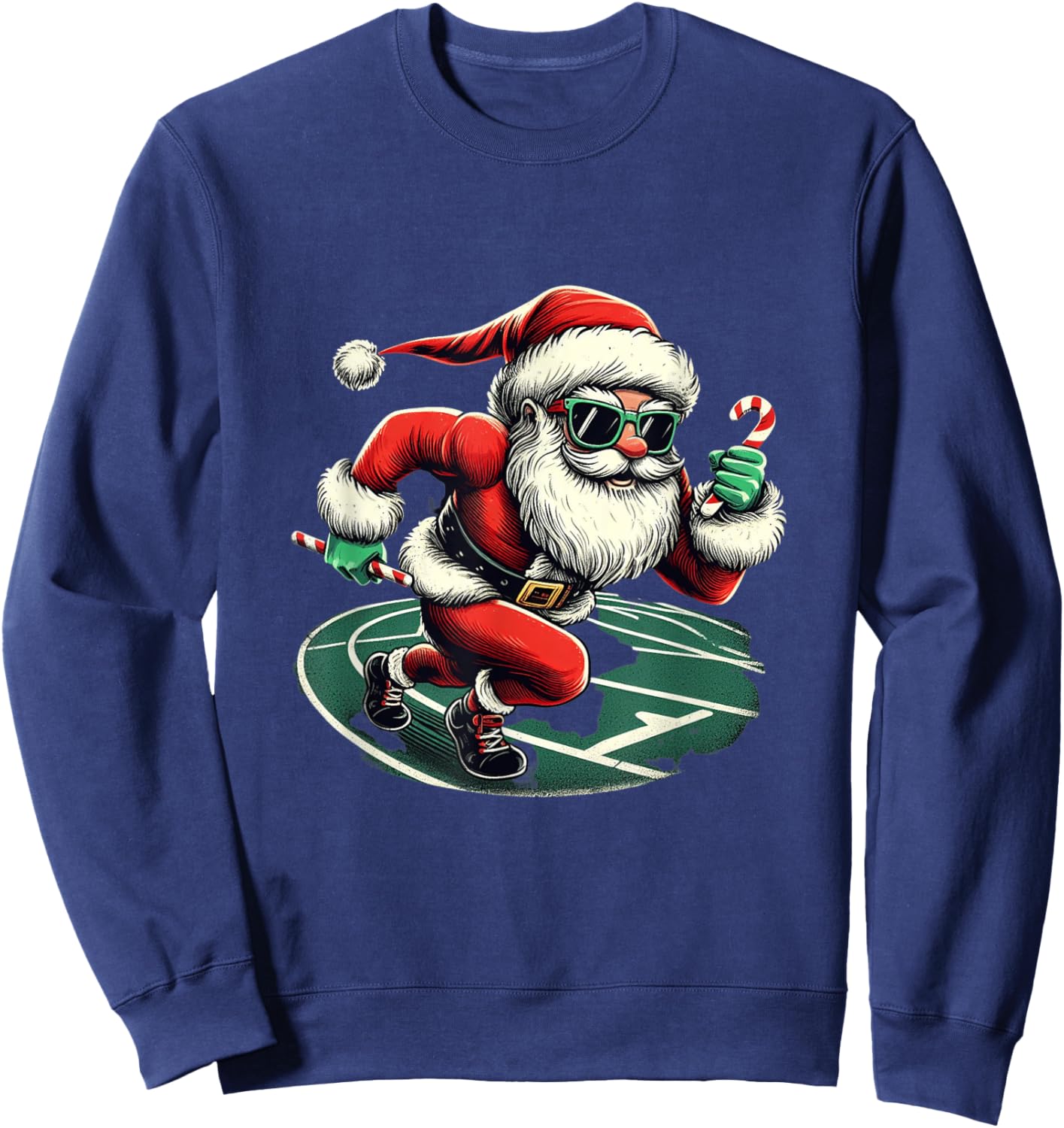 Santa Sprinter Track and Field Runner Funny Sports Christmas Sweatshirt - Sweatshirt | Navy
