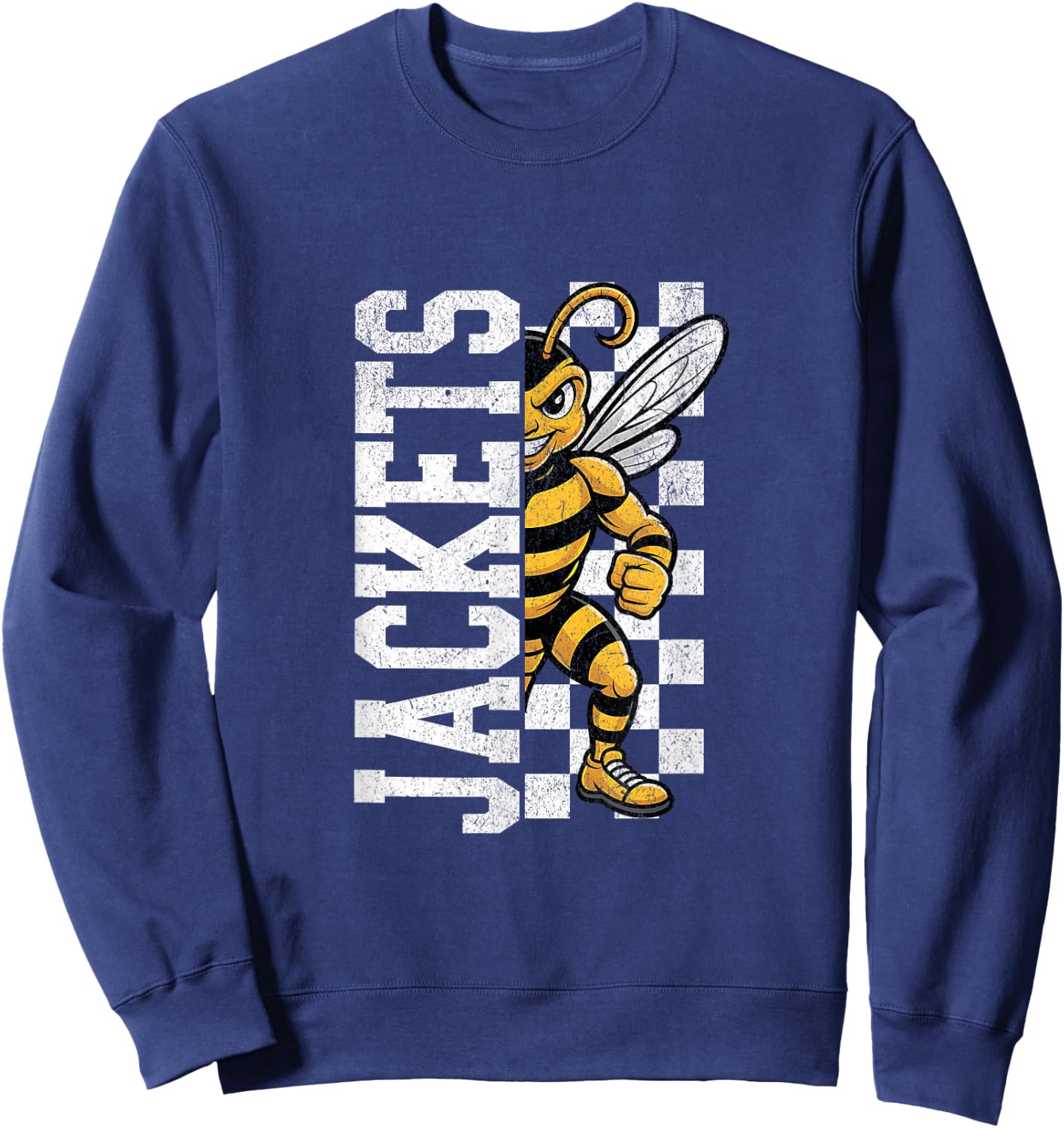 Fierce Yellow Jacket Half Mascot Design Sweatshirt - Sweatshirt | Navy