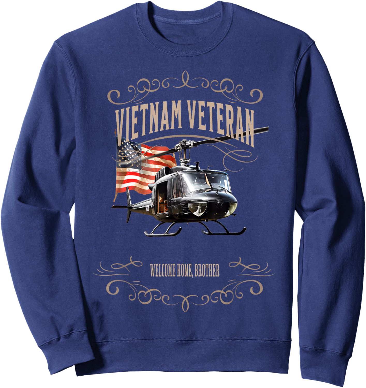 Vietnam Veteran Helicopter American Flag Sweatshirt - Sweatshirt | Navy