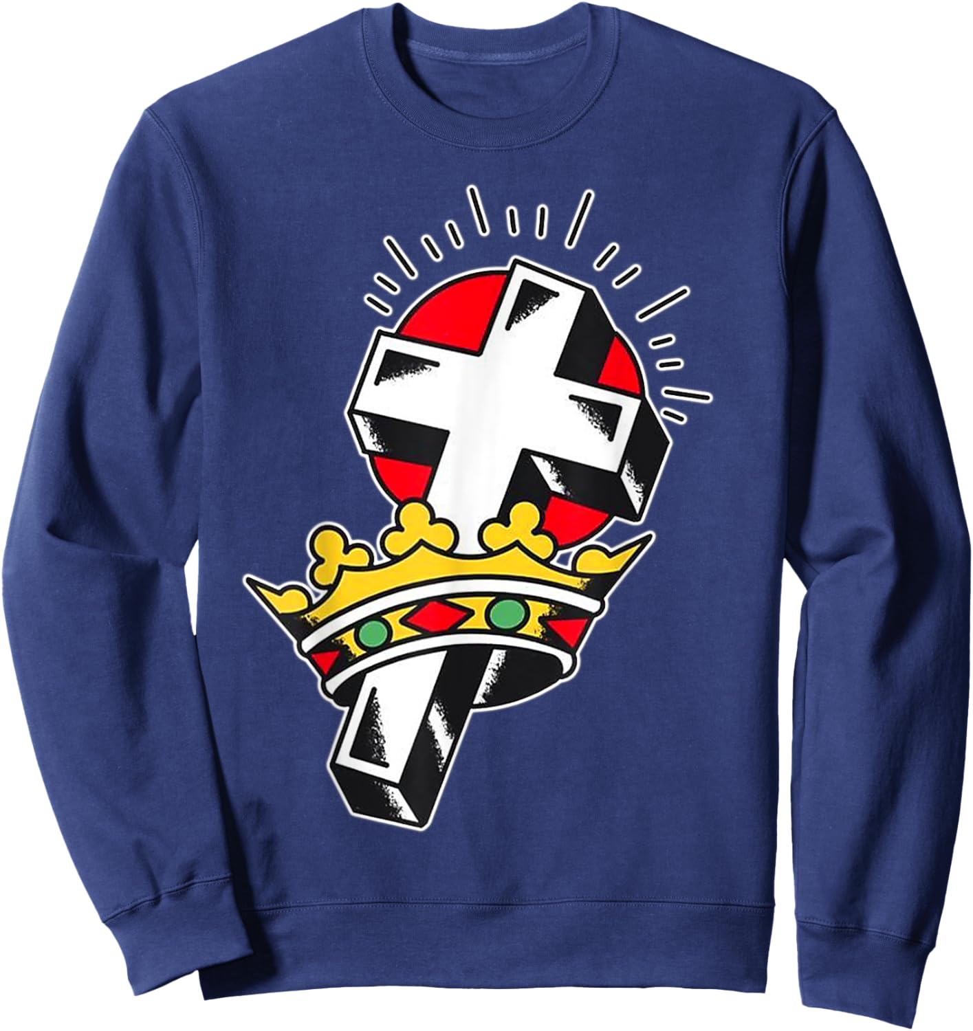 Crown x Crucifix Traditional Tattoo Flash Sweatshirt - Sweatshirt | Navy