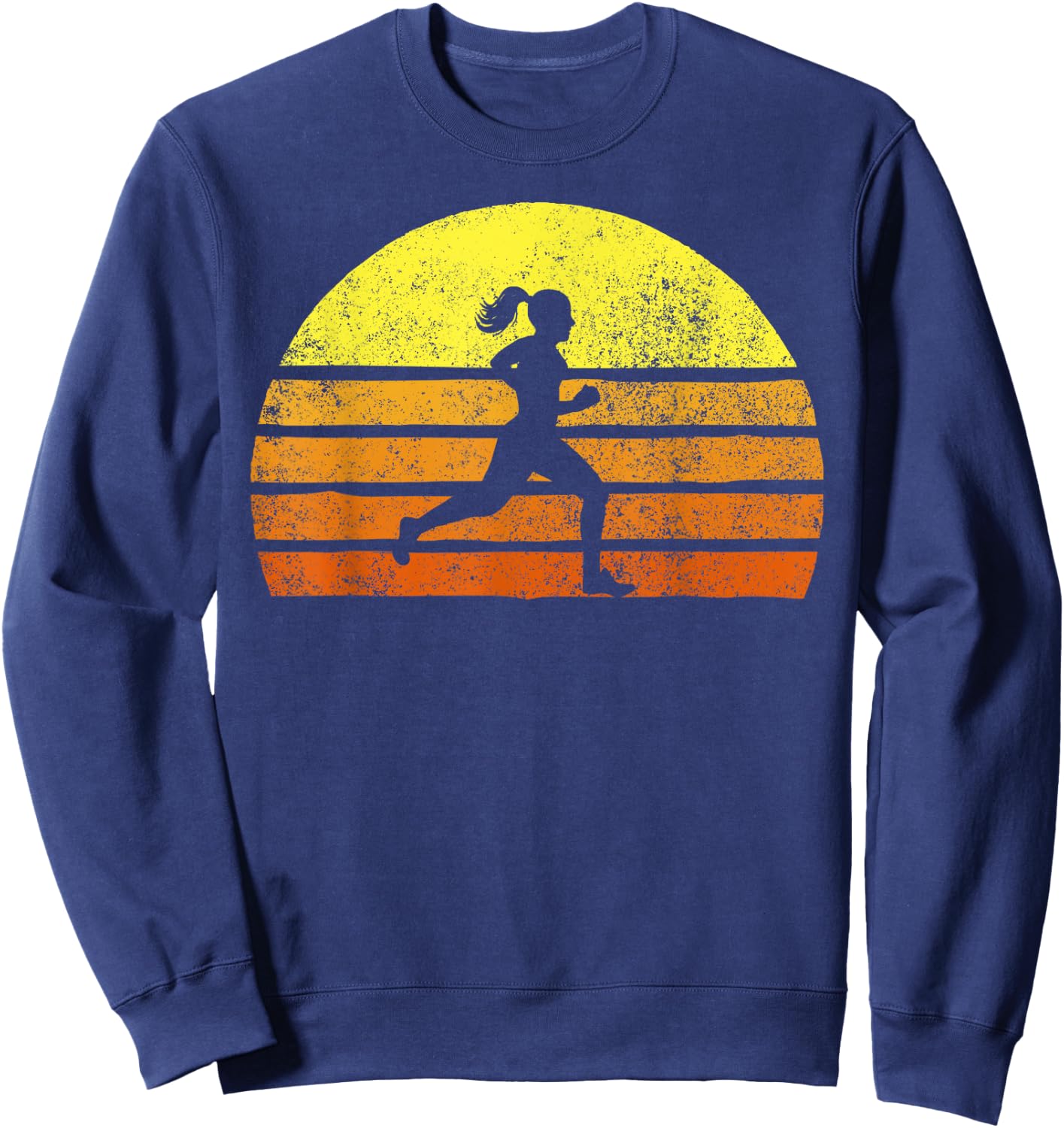 Retro Woman Running A Race Vintage Running Sunset Sweatshirt - Sweatshirt | Navy