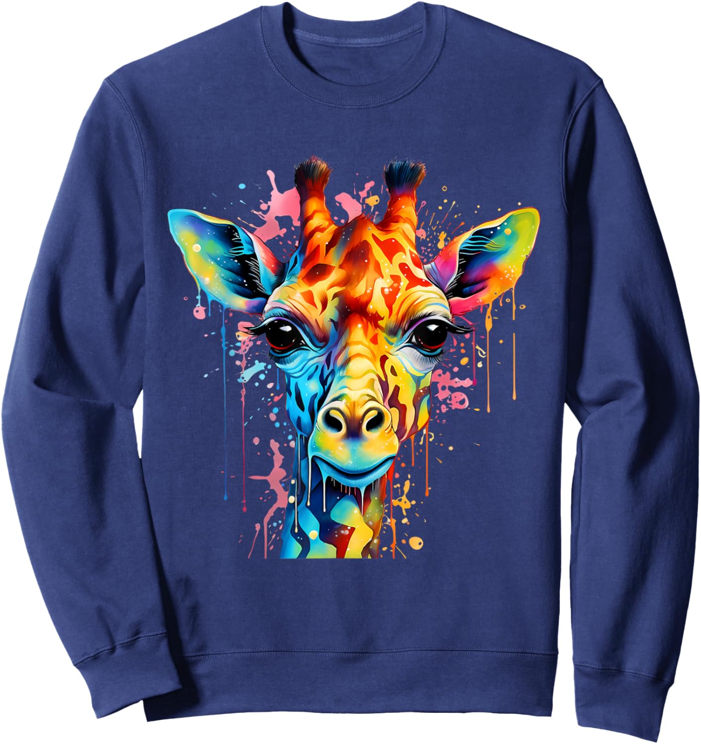 Giraffe Portrait Colorful Splash Artwork Wildlife Savanna Sweatshirt - Sweatshirt | Navy
