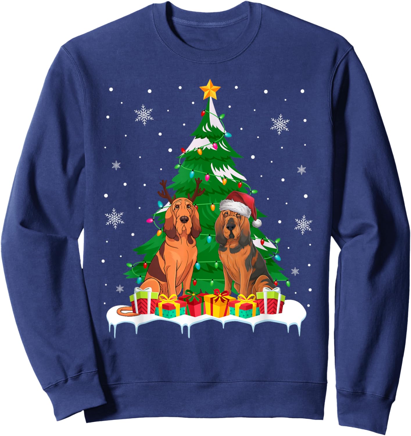 Bloodhound Dog Christmas Tree Lights Santa Reindeer Xmas PJs Sweatshirt - Sweatshirt | Navy