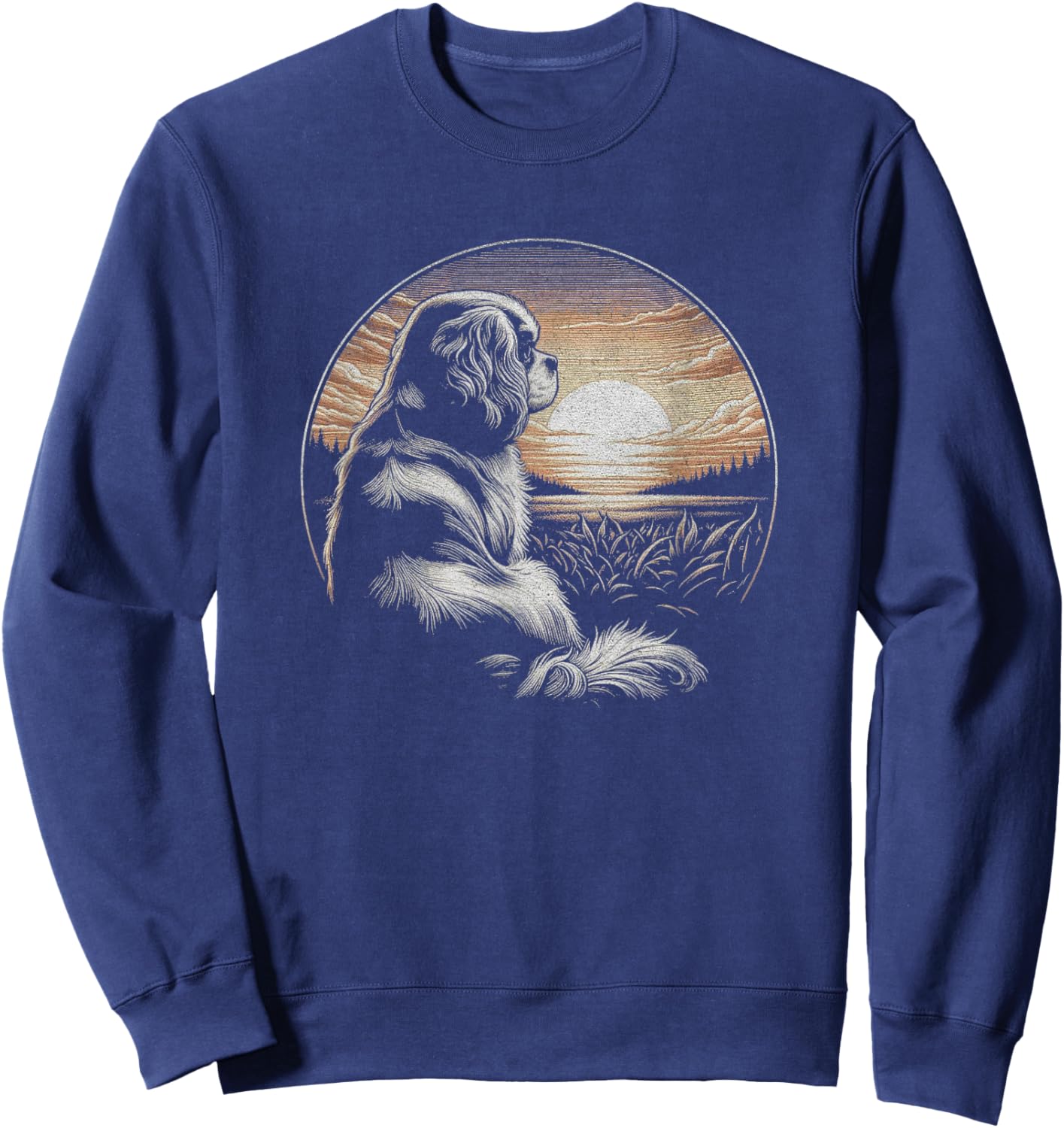 Vintage Cavalier King Charles Spaniel Retro Scene Design Sweatshirt - Sweatshirt | Navy