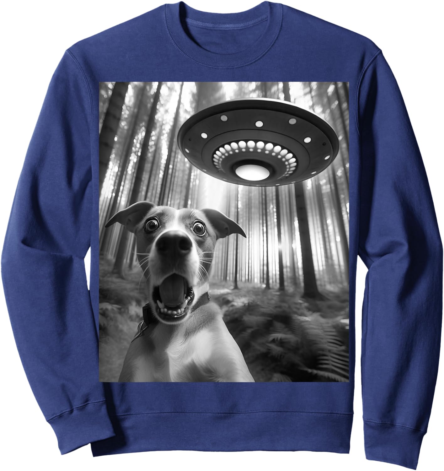 Dog Selfie With Alien UFO Meme Funny Dog Lover Spaceship Sweatshirt - Sweatshirt | Navy