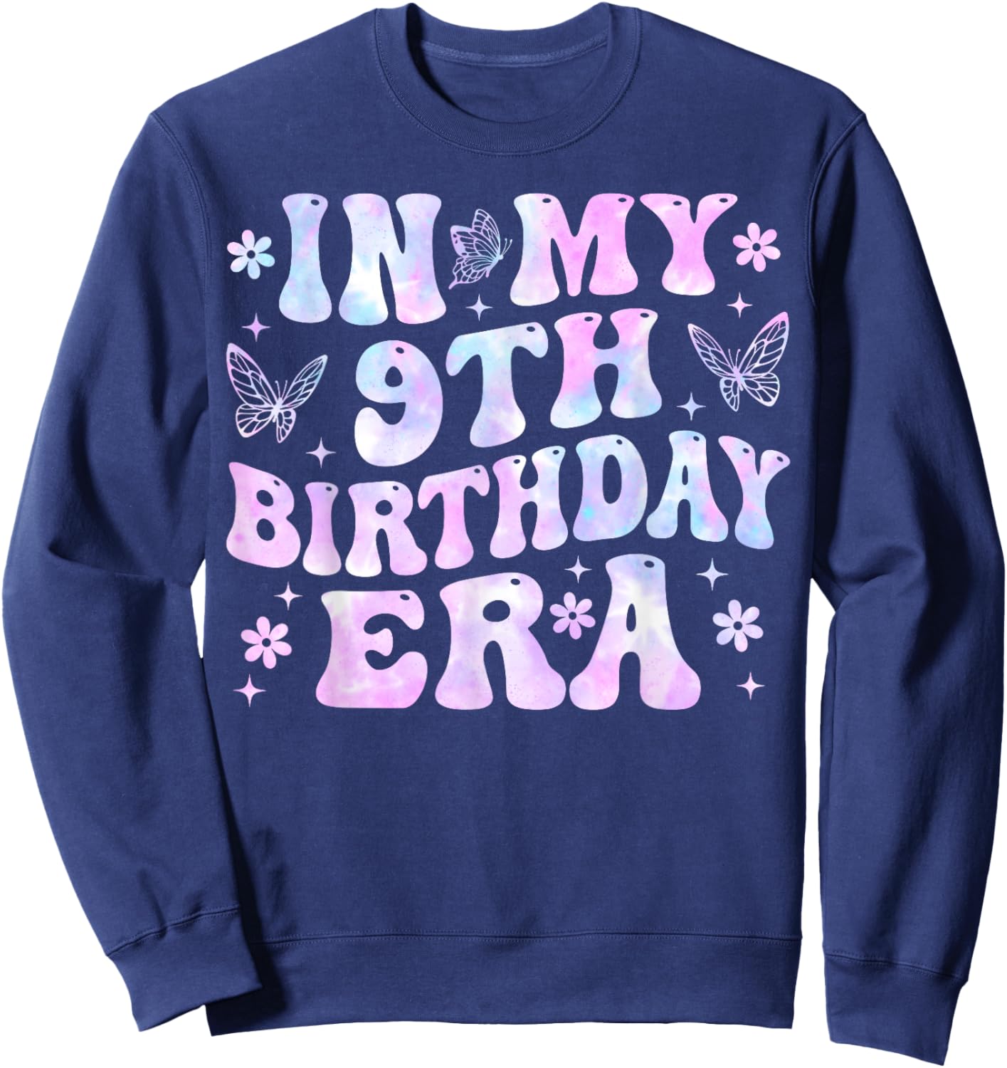 Groovy In My 9th Birthday Era Nine 9 years Old Birthday Sweatshirt - Sweatshirt | Navy
