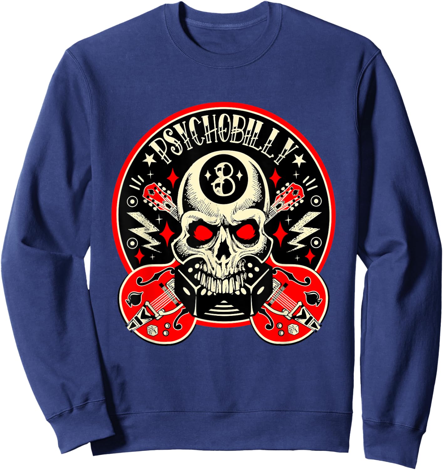 Rockabilly Skull Clothing Psychobilly Vintage Rocker Biker Sweatshirt - Sweatshirt | Navy