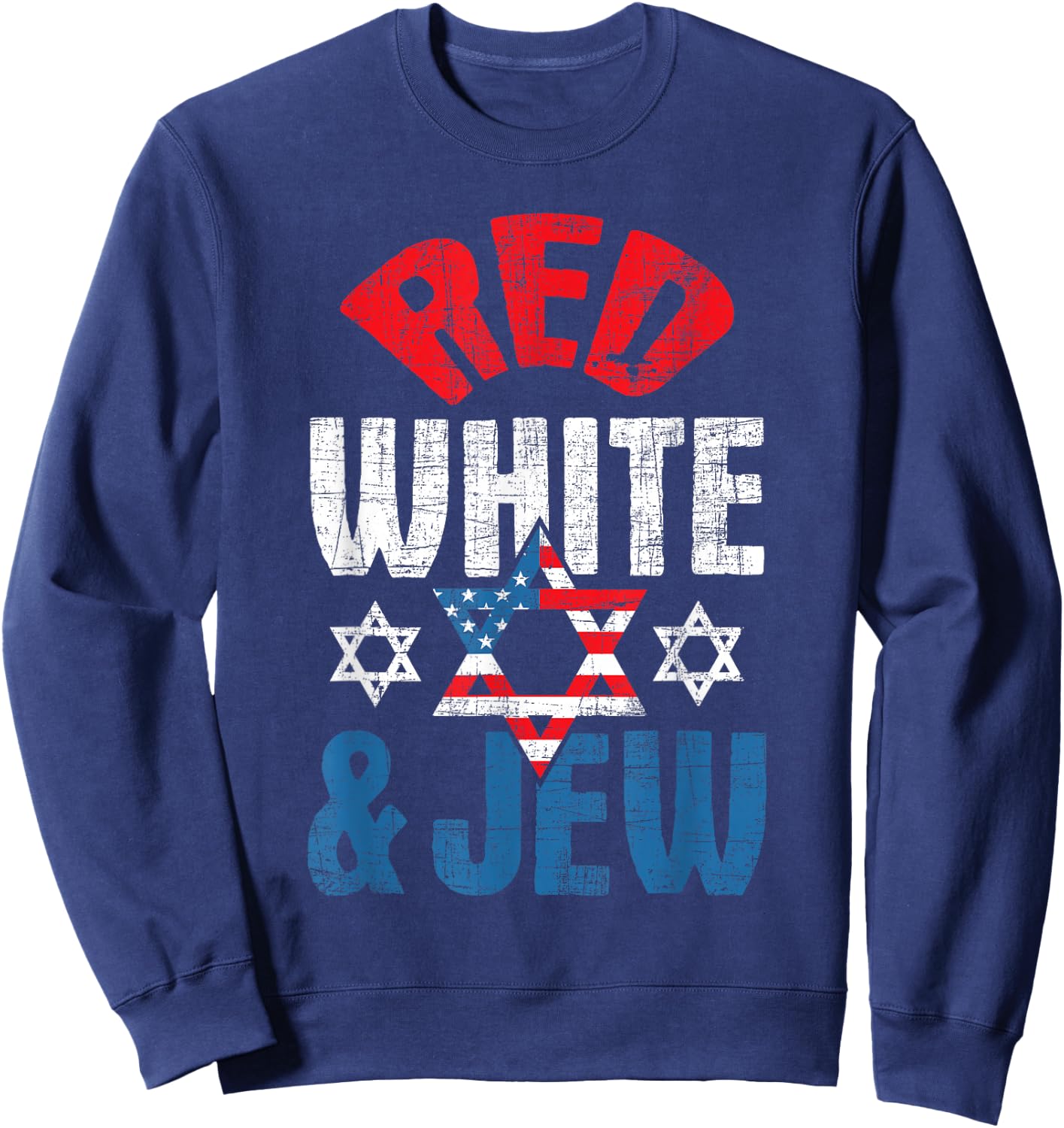 Red, White & Jew - USA American Flag Jewish Star of David Sweatshirt - Sweatshirt | Navy