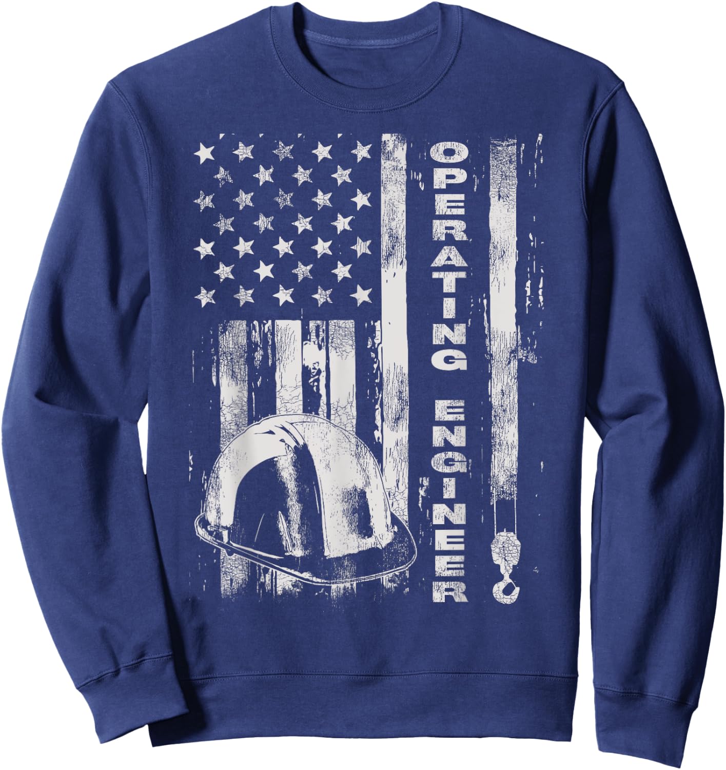 Vintage Operating Engineer American Flag Sweatshirt - Sweatshirt | Navy