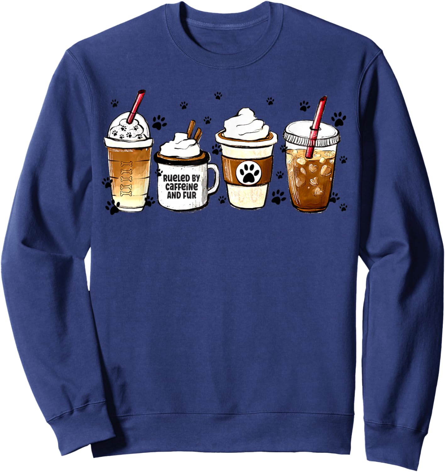 Fueled By Caffeine & Fur Coffee Lover Veterinarian Vet Tech Sweatshirt - Sweatshirt | Navy