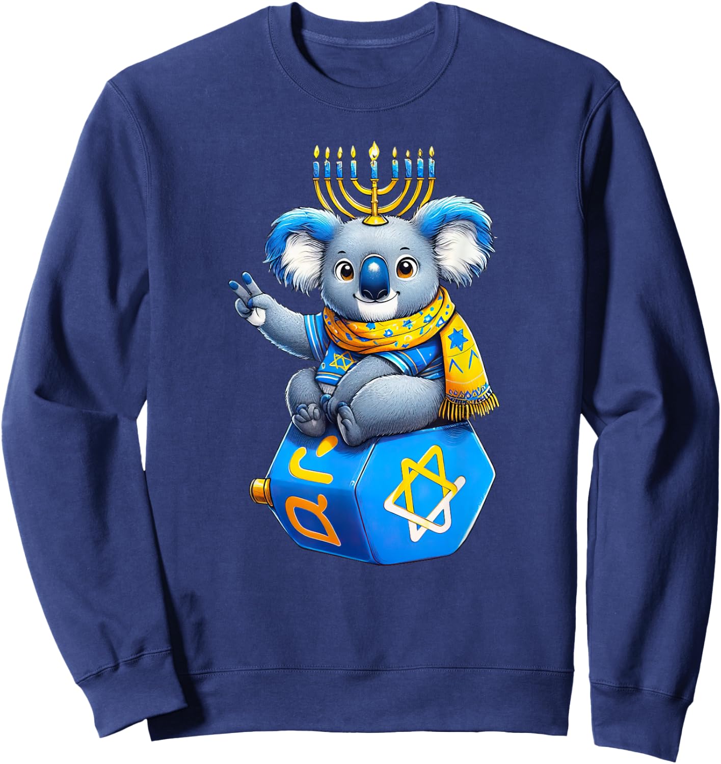 Koala Menorah Dreidel Jewish Hanukkah Kids Sweatshirt - Sweatshirt | Navy