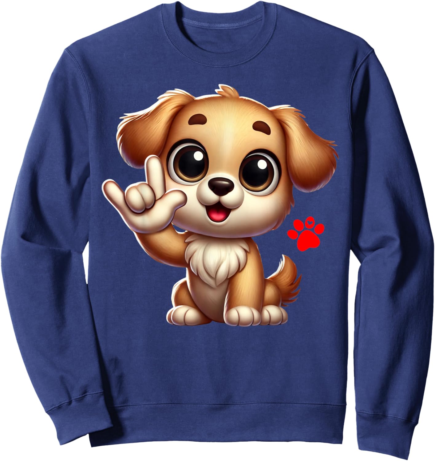 Cute Puppy Love You Sign Language ASL Dog Lover Sweatshirt - Sweatshirt | Navy
