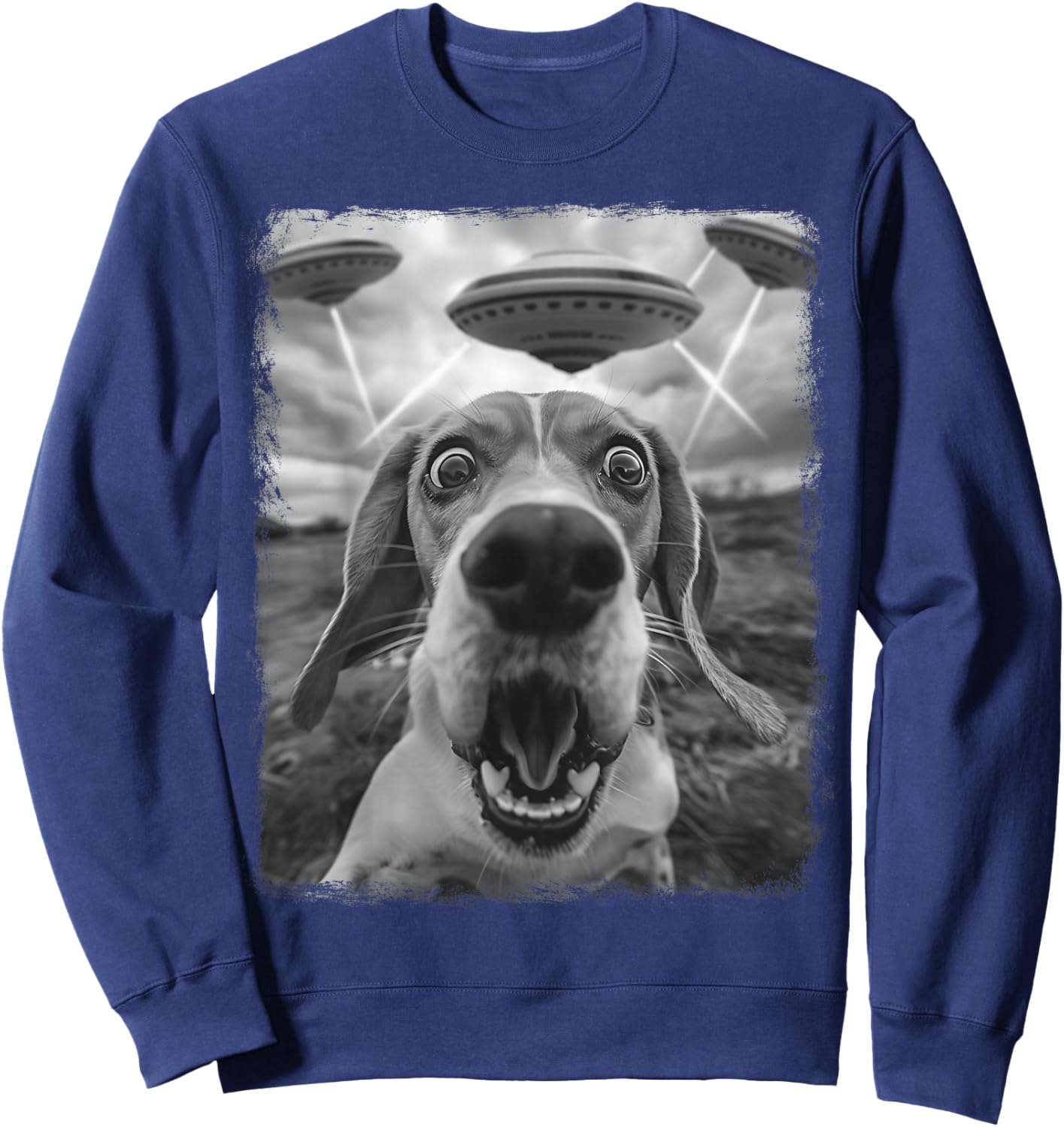 Beagle Dog UFO Alien Extraterrestrial Selfie Sweatshirt - Sweatshirt | Navy