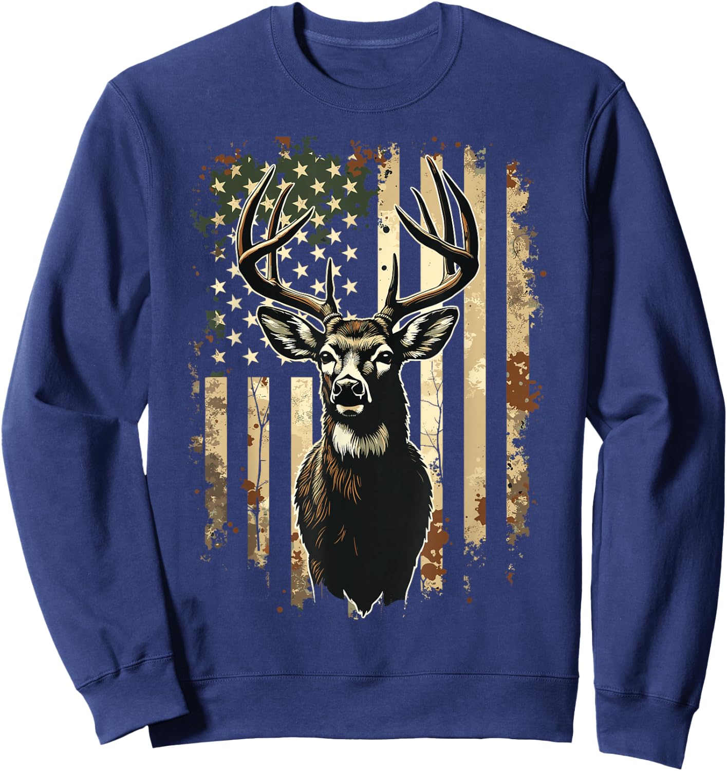 Deer Hunting American Flag Camo USA Hunter Sweatshirt - Sweatshirt | Navy