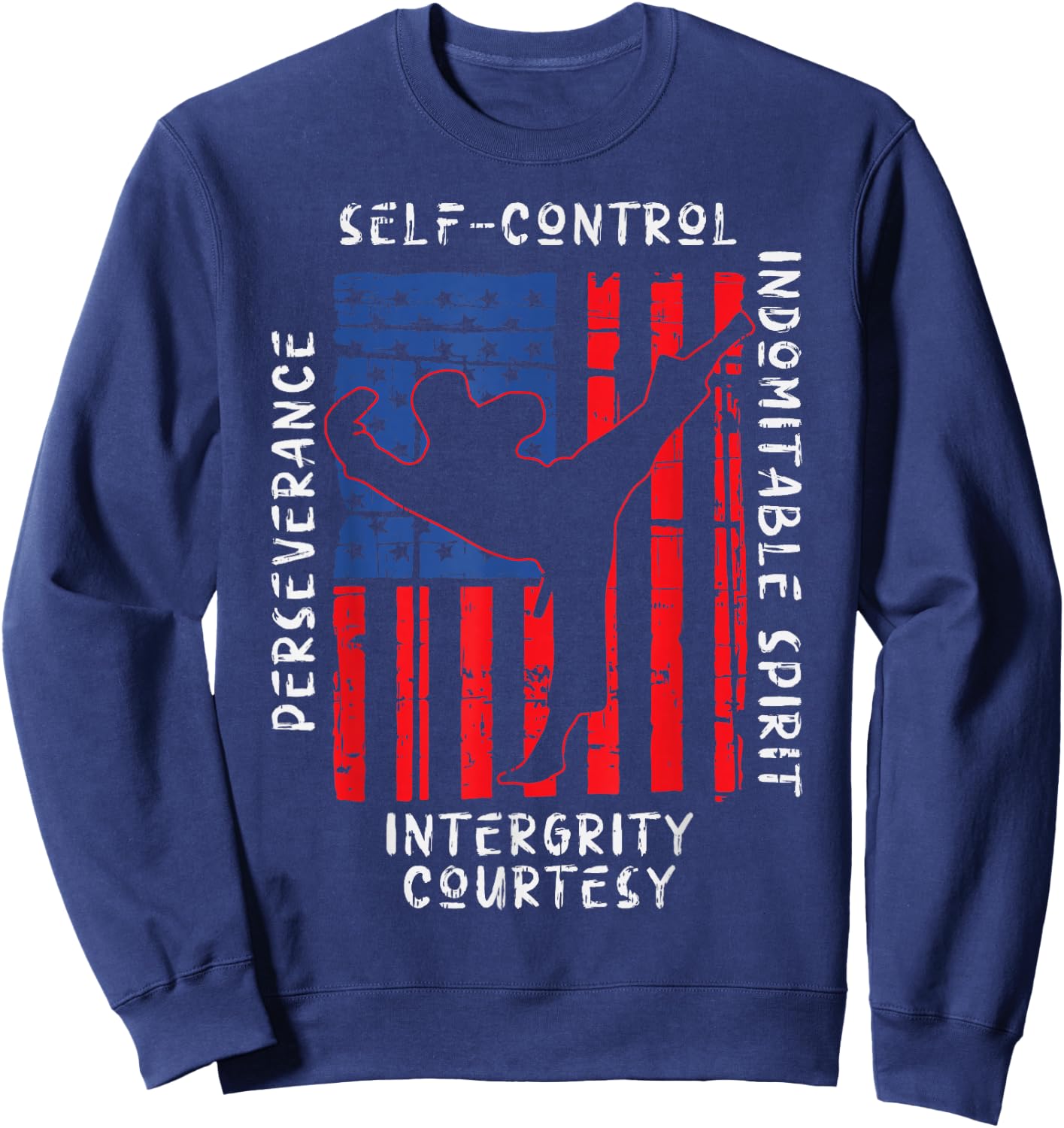 US Flag Taekwondo Five Tenets Vintage Martial Art Lover Gift Sweatshirt - Sweatshirt | Navy