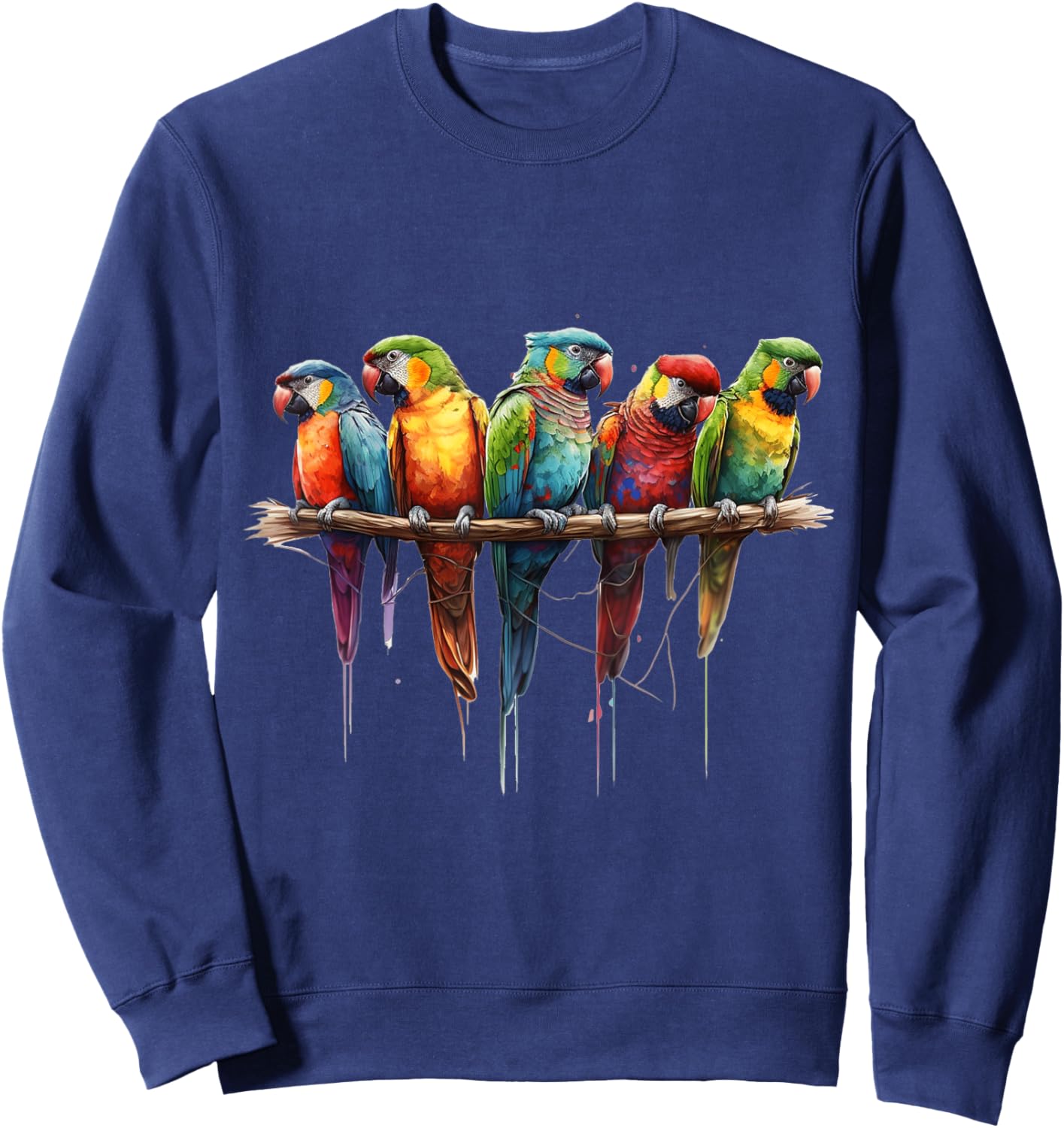 Parrots Watercolour Exotic Tropical Bird Nature Colourful Sweatshirt - Sweatshirt | Navy
