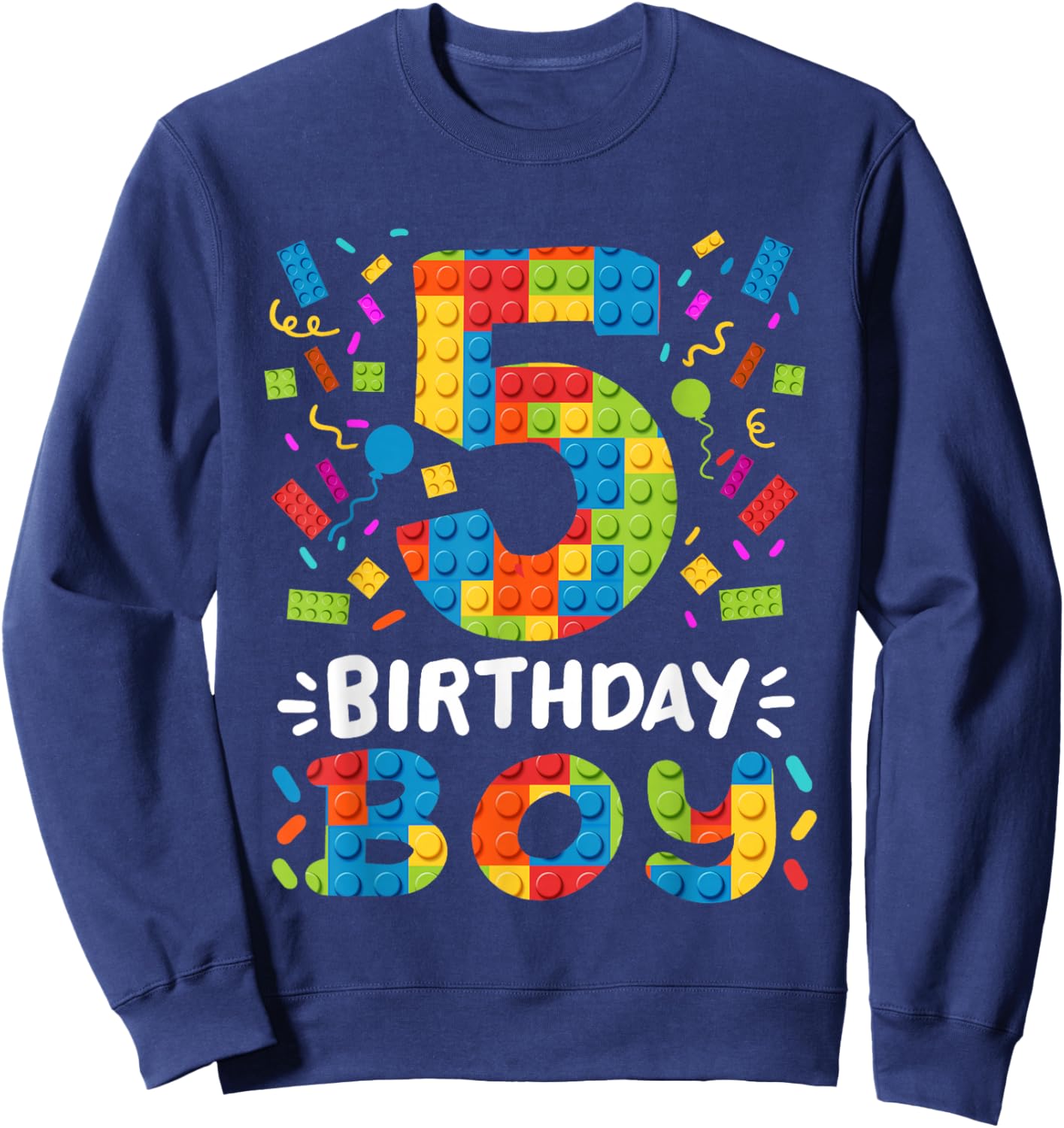 Kids 5 Years Old Building Blocks Builder 5th Birthday Boys Sweatshirt - Sweatshirt | Navy