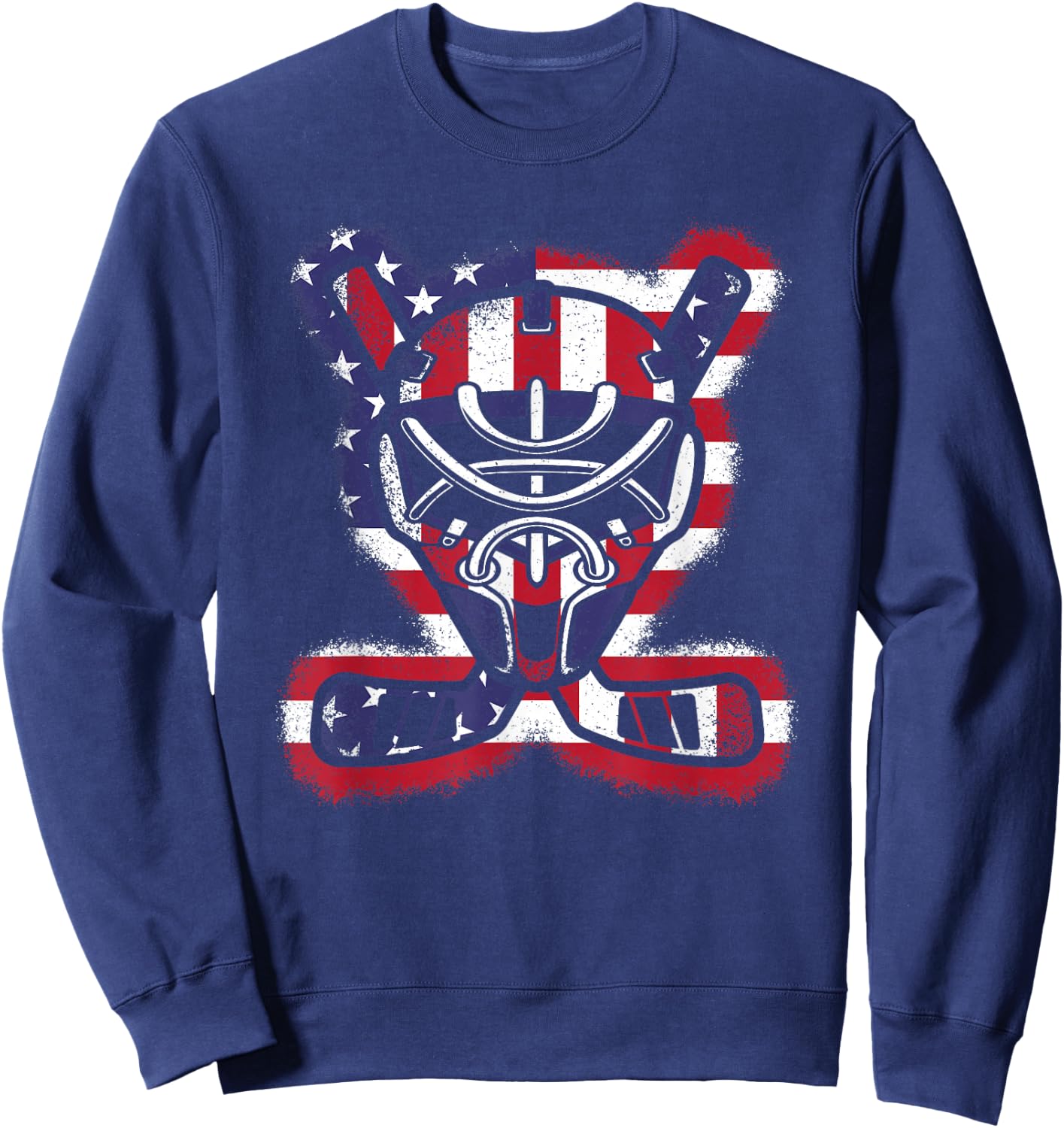 Vintage American Flag Ice Hockey Player Men Women Kids Sweatshirt - Sweatshirt | Navy