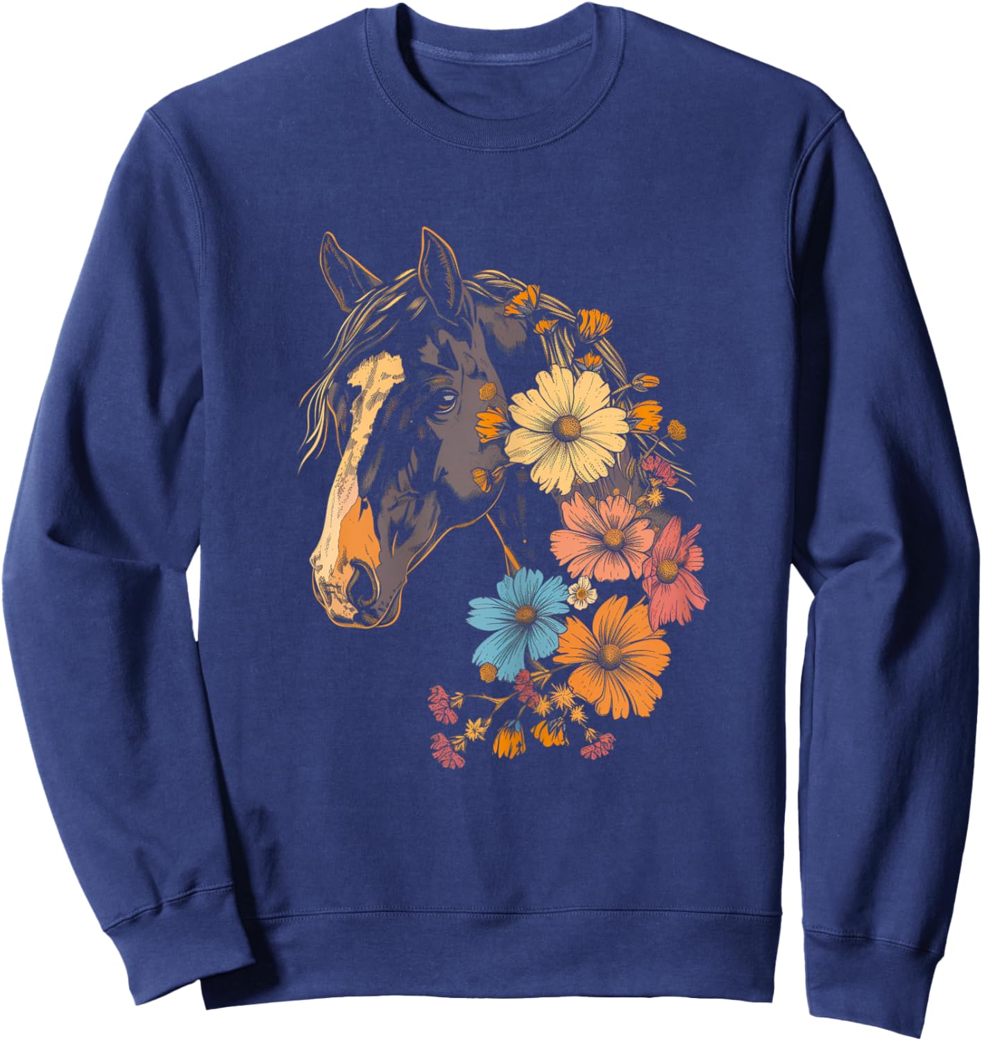 Horse Flowers Horseback Riding Cowgirl Equestrian Horse Sweatshirt - Sweatshirt | Navy