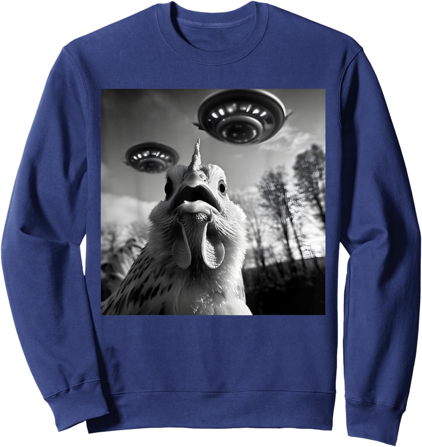 Chicken Alien UFO Funny Women Sweatshirt - Sweatshirt | Navy