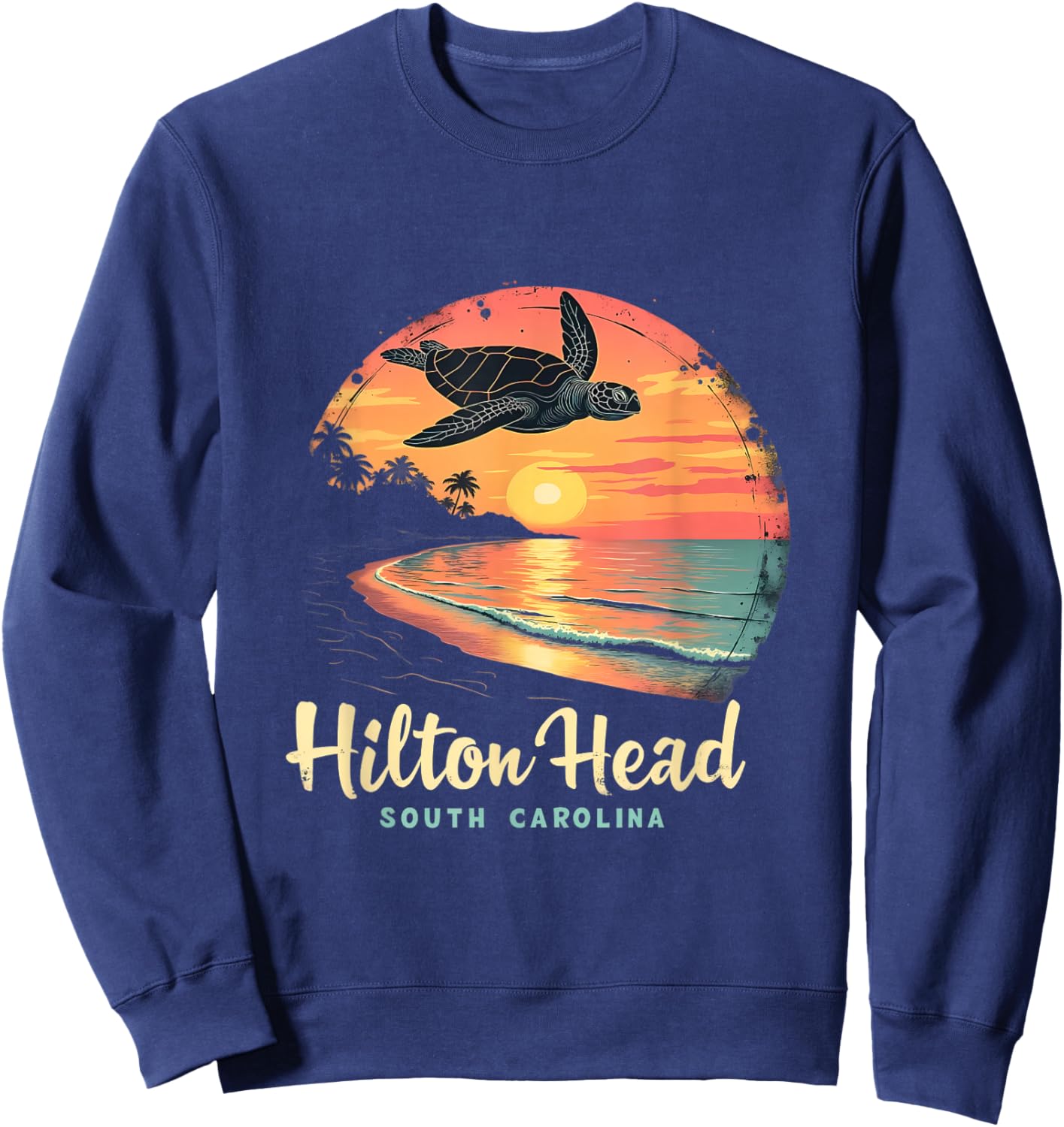 Hilton Head South Carolina Sunset Turtle Sweatshirt - Sweatshirt | Navy