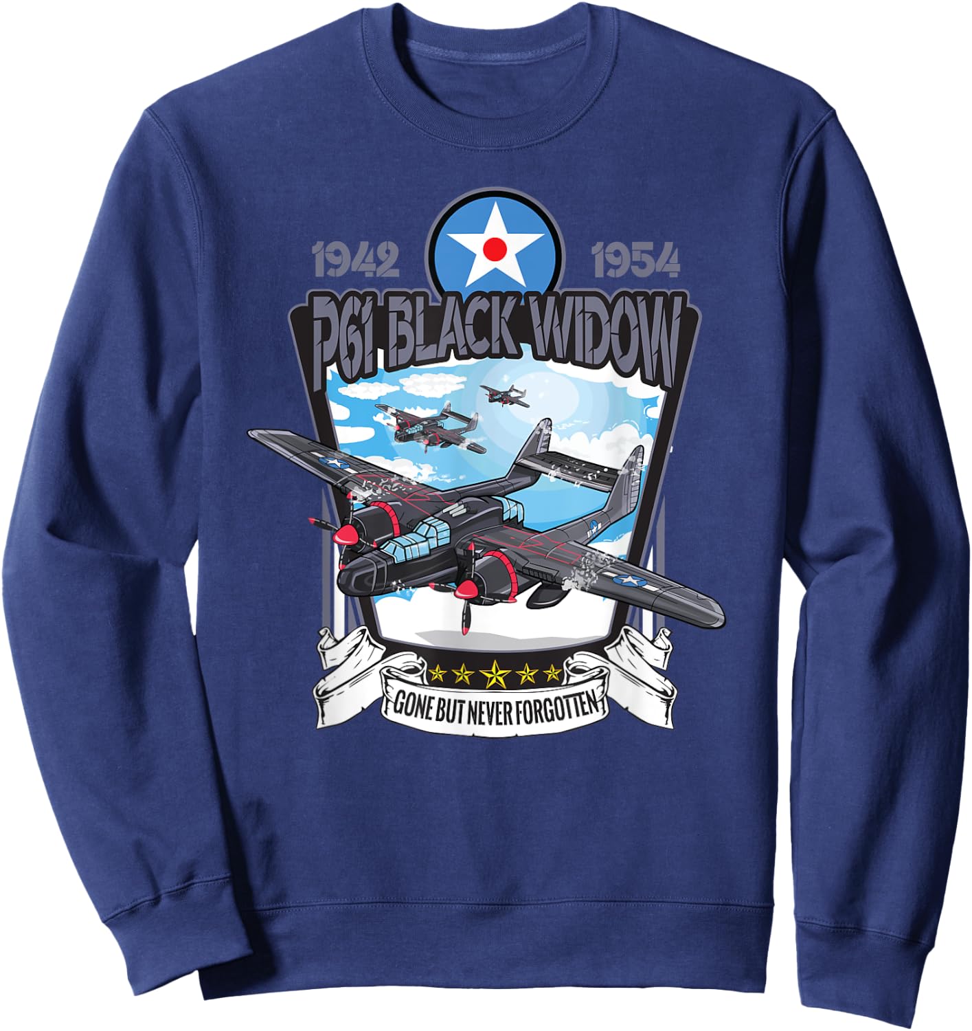 World War 2 P61 Black Widow Fighter Airplane Sweatshirt - Sweatshirt | Navy