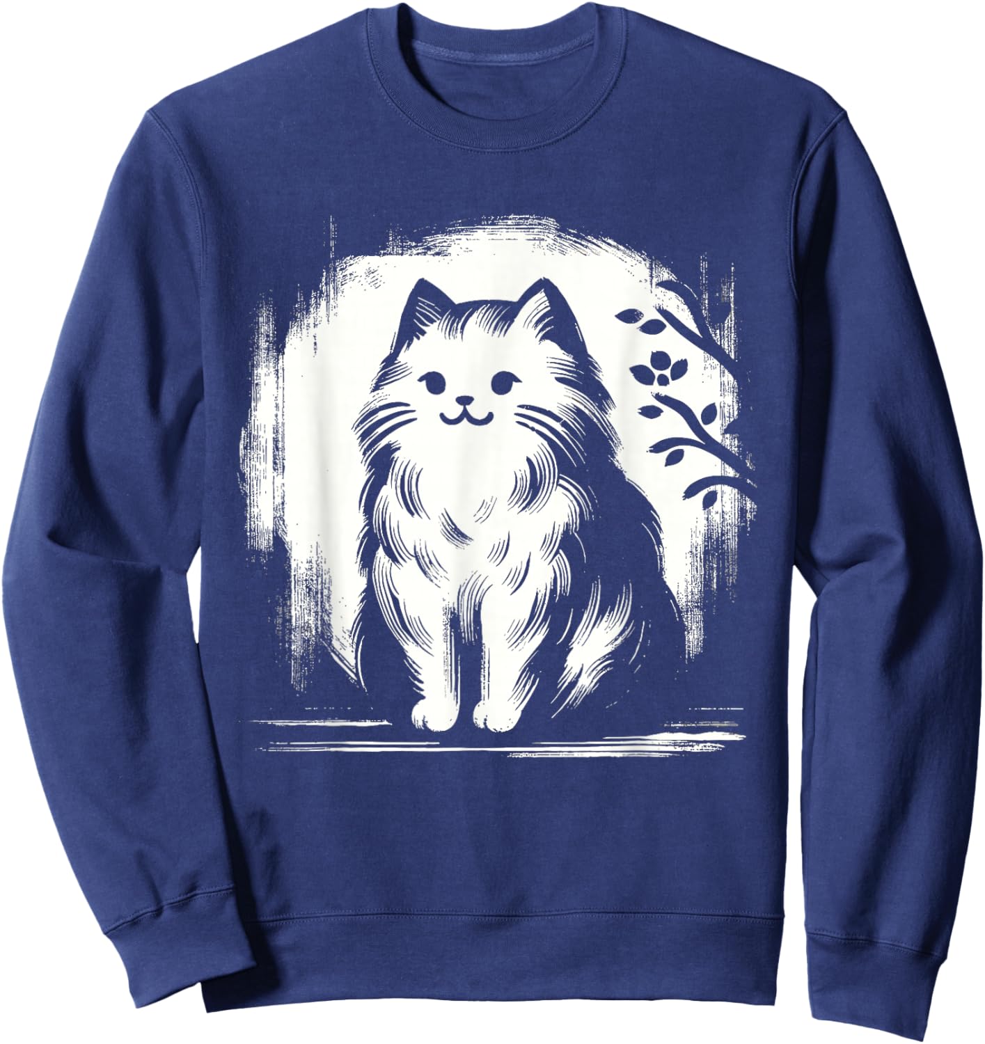 Kawaii Cat Anime Japanese Retro Men Women Kids Funny Cat Sweatshirt - Sweatshirt | Navy
