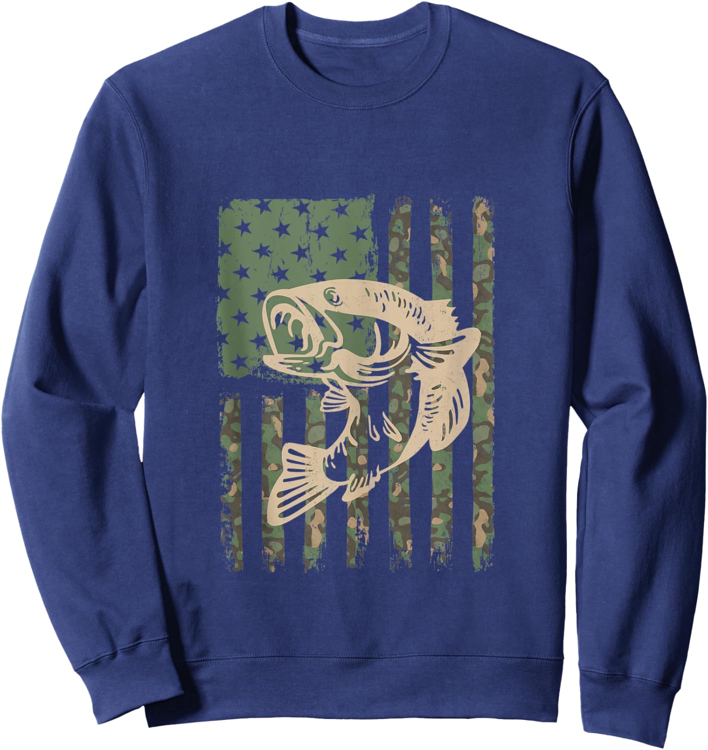 Camouflage USA Flag Big Mouth Bass Fishing Sweatshirt - Sweatshirt | Navy