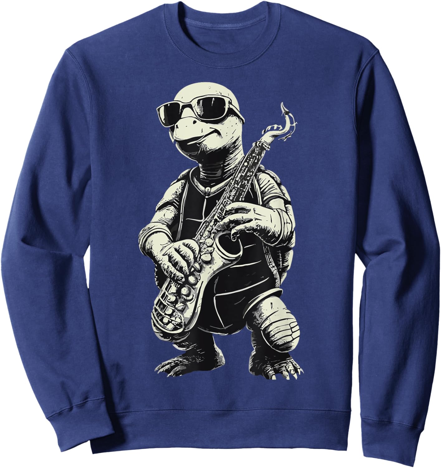 Turtle Playing Saxophone Jazz Funny Saxophone Tortoise Solo Sweatshirt - Sweatshirt | Navy
