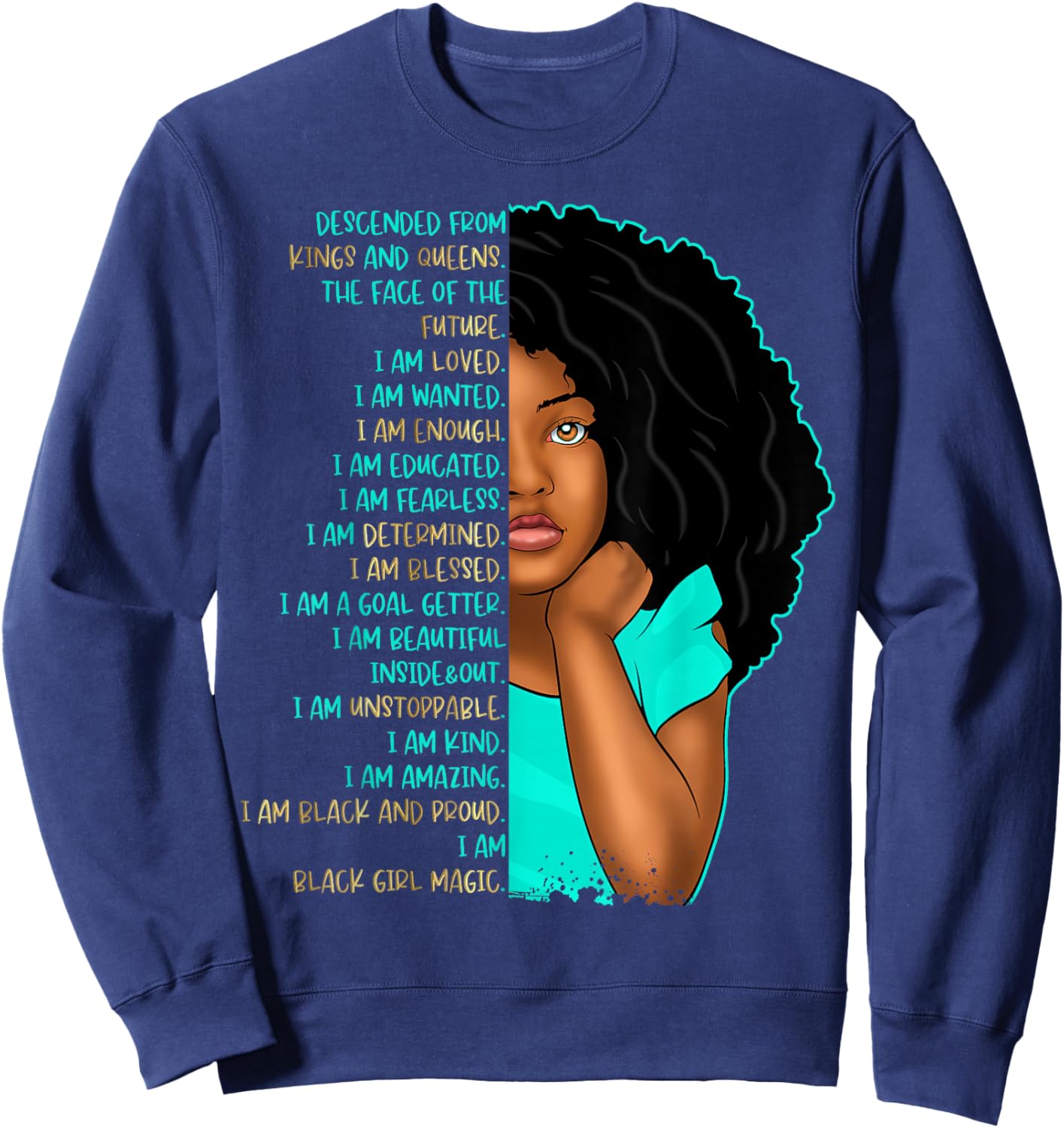 Girls Black Pride Self Care Black Girl Affirmations Kids Sweatshirt - Sweatshirt | Navy
